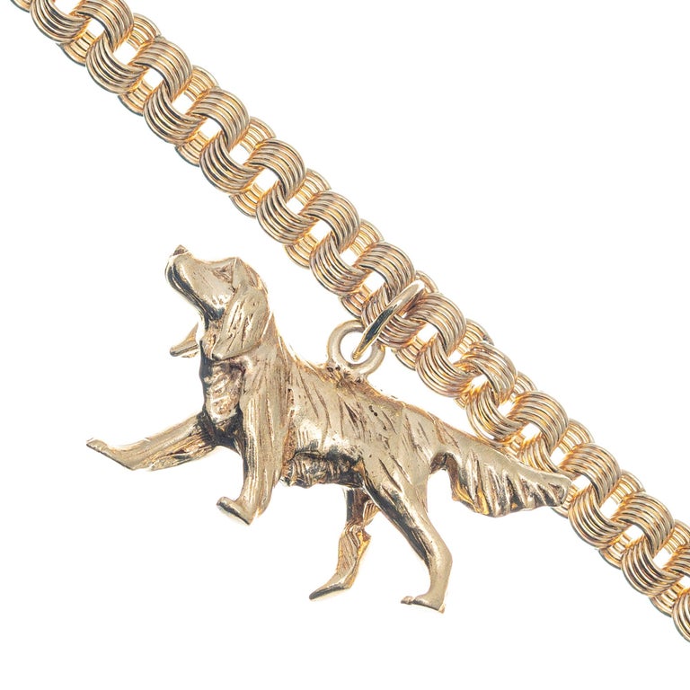 MidCentury Yellow Gold Dog Charm Bracelet For Sale at 1stDibs