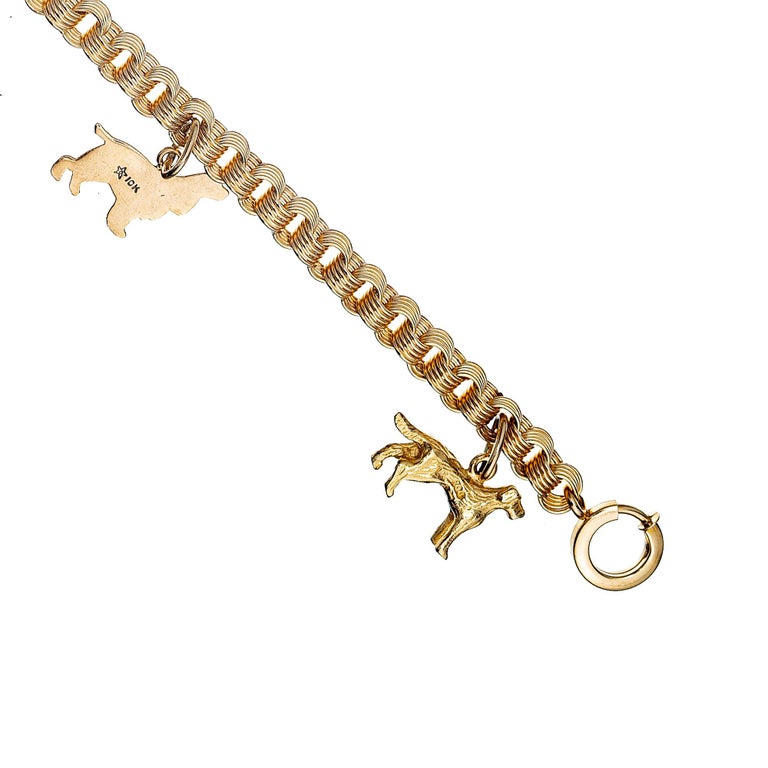 MidCentury Yellow Gold Dog Charm Bracelet For Sale at 1stDibs