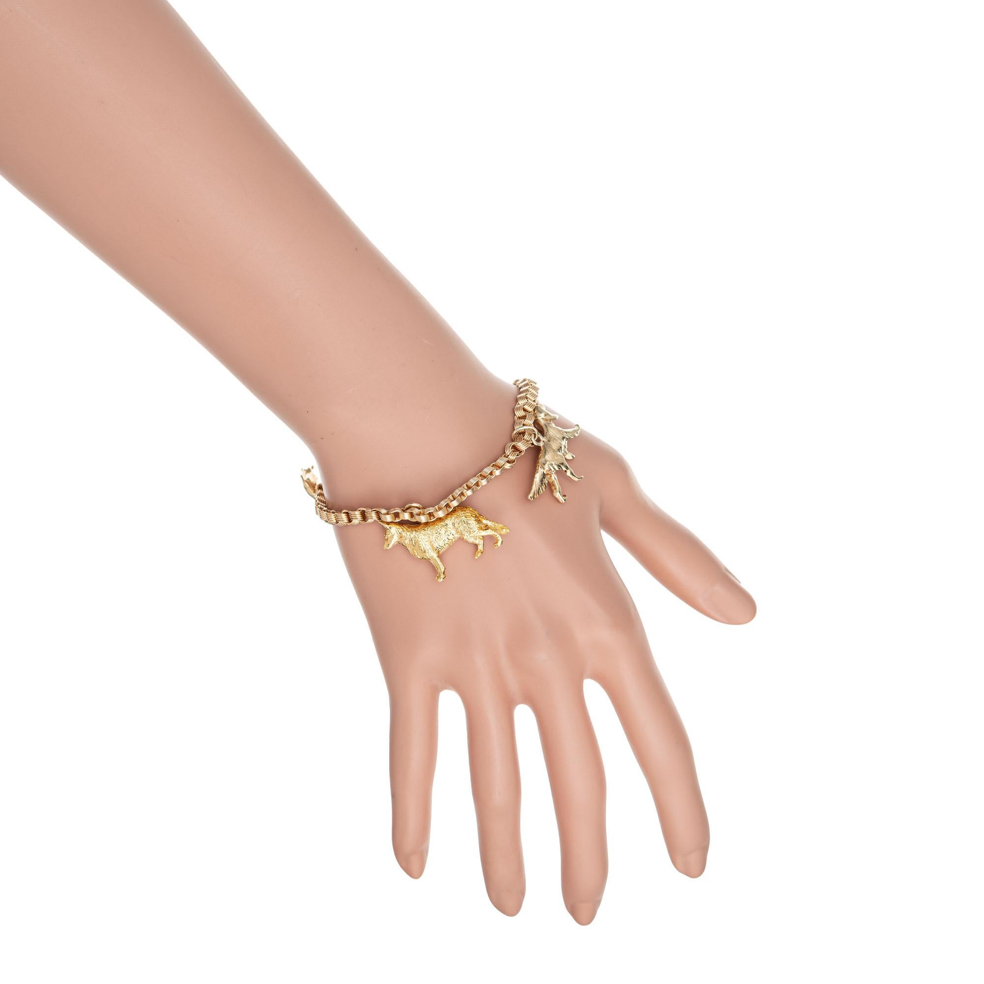 Women's Mid-Century Yellow Gold Dog Charm Bracelet For Sale