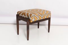Mid-Century Yellow-Gray Pattern Velvet Vintage Stool, Edmund Homa, 1960s