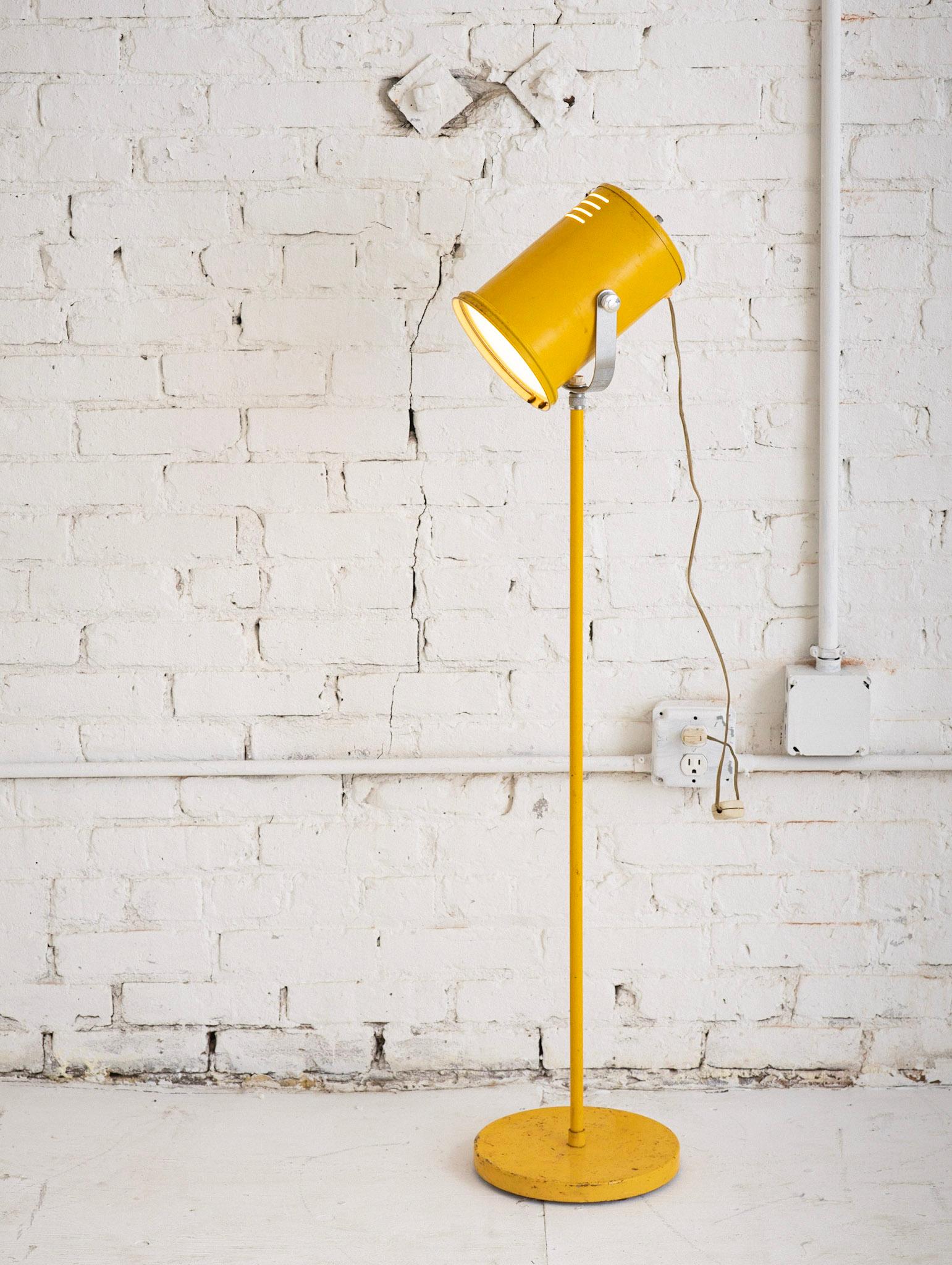Mid Century Yellow Industrial Floor Lamp In Good Condition In Brooklyn, NY