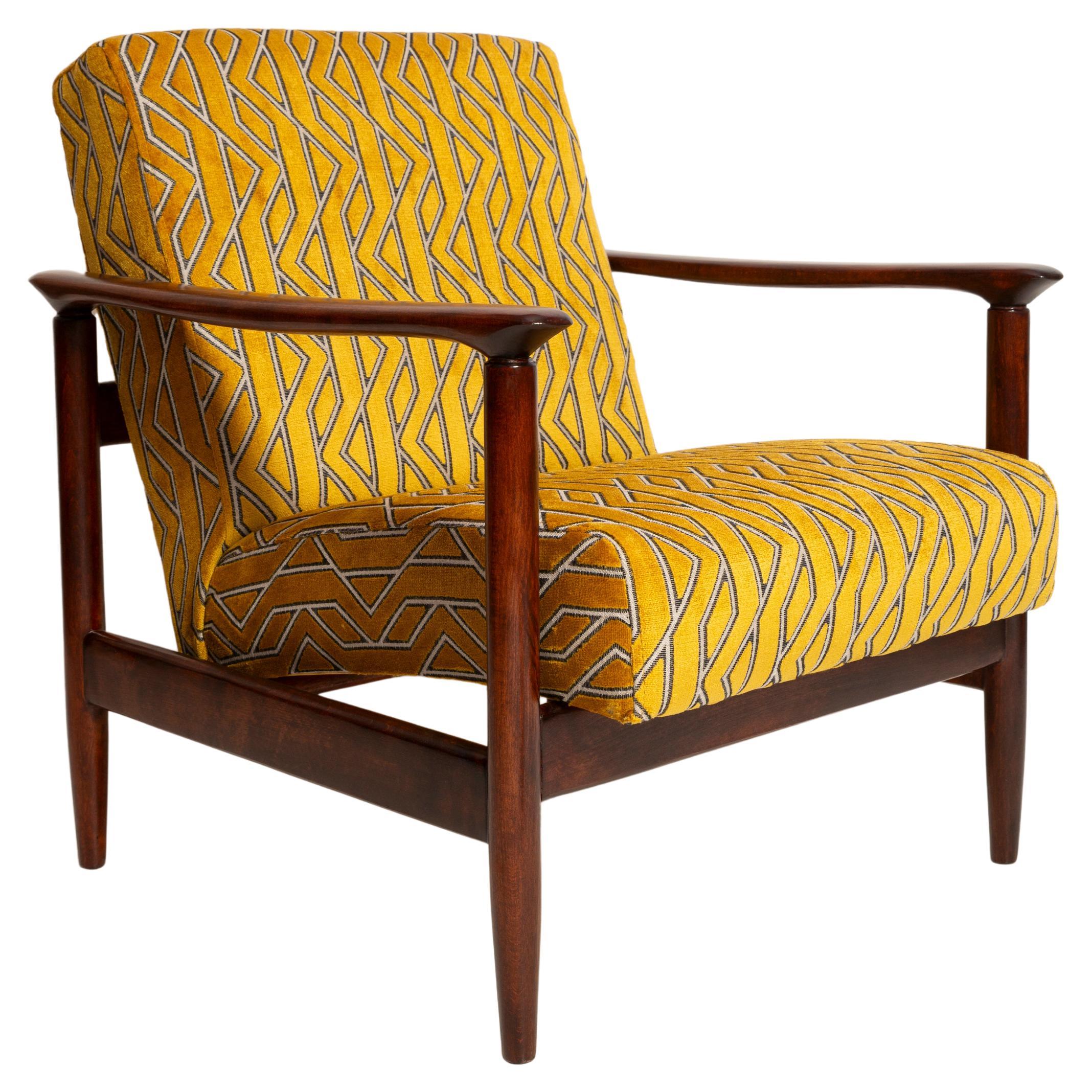 Gelber Jacquard-Samtsessel aus der Mitte des Jahrhunderts, Edmund Homa, GFM-142, 1960er Jahre