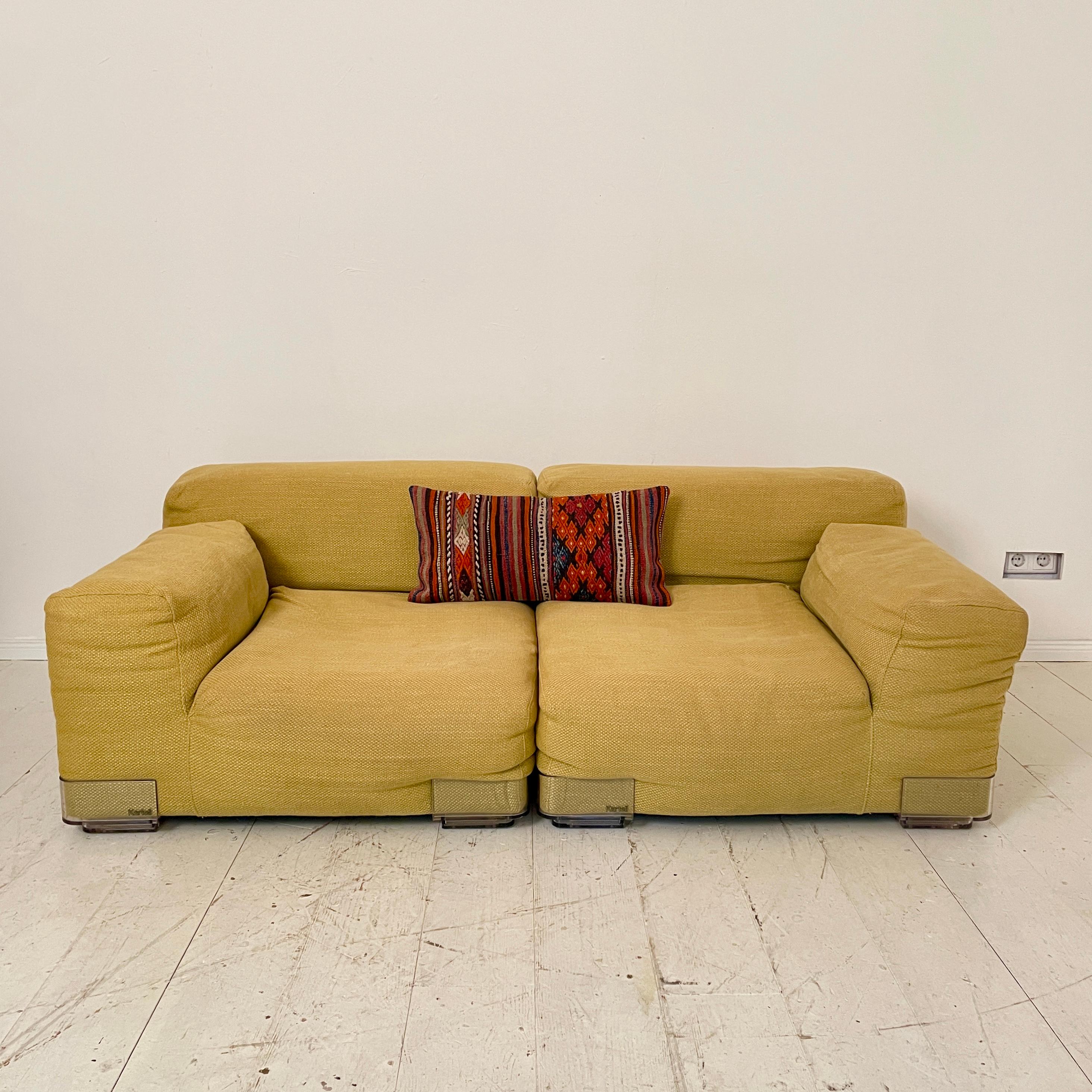 Mid-Century Modern Mid-Century Yellow Modular Wool Sofa Plastics Duo by Piero Lissoni for Kartell