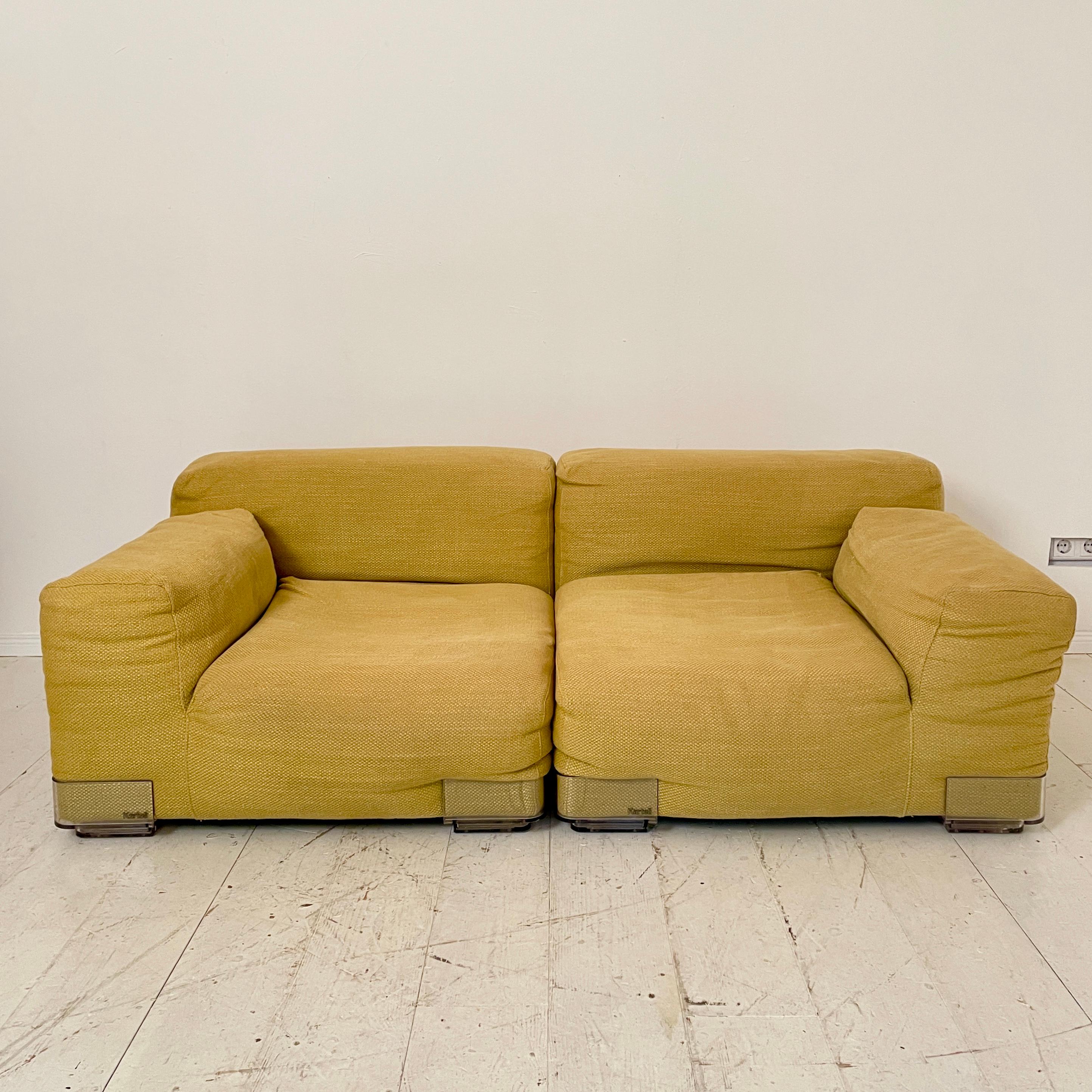 Italian Mid-Century Yellow Modular Wool Sofa Plastics Duo by Piero Lissoni for Kartell