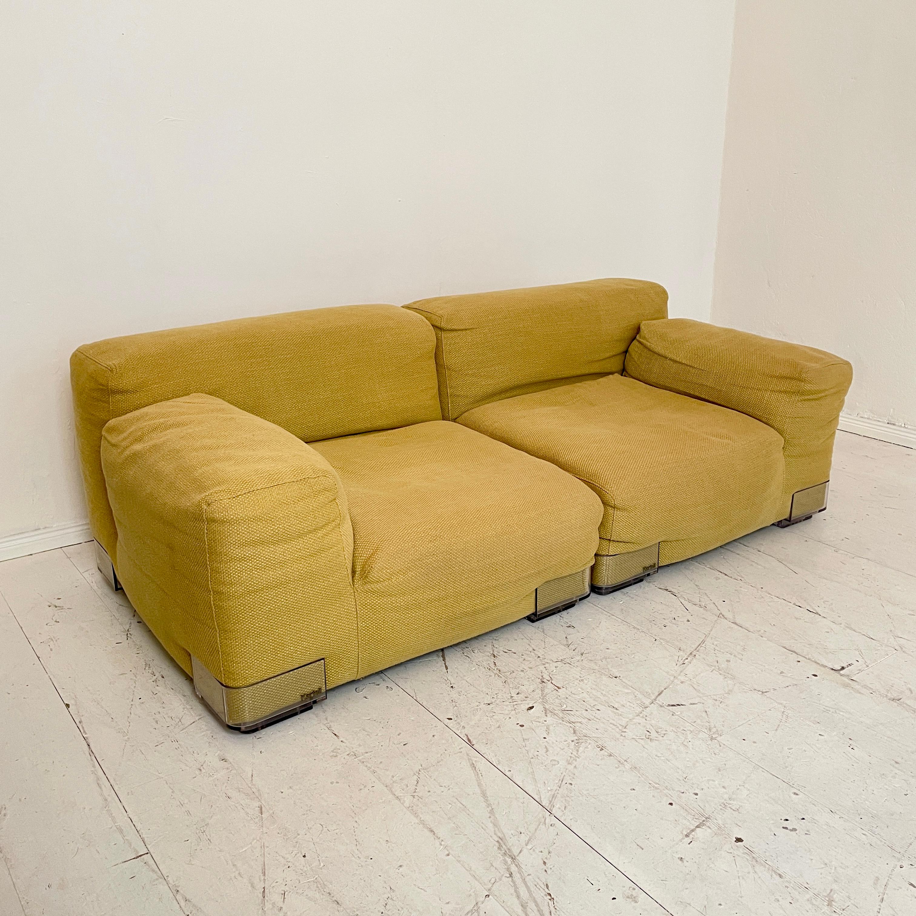 Mid-Century Yellow Modular Wool Sofa Plastics Duo by Piero Lissoni for Kartell In Good Condition In Berlin, DE