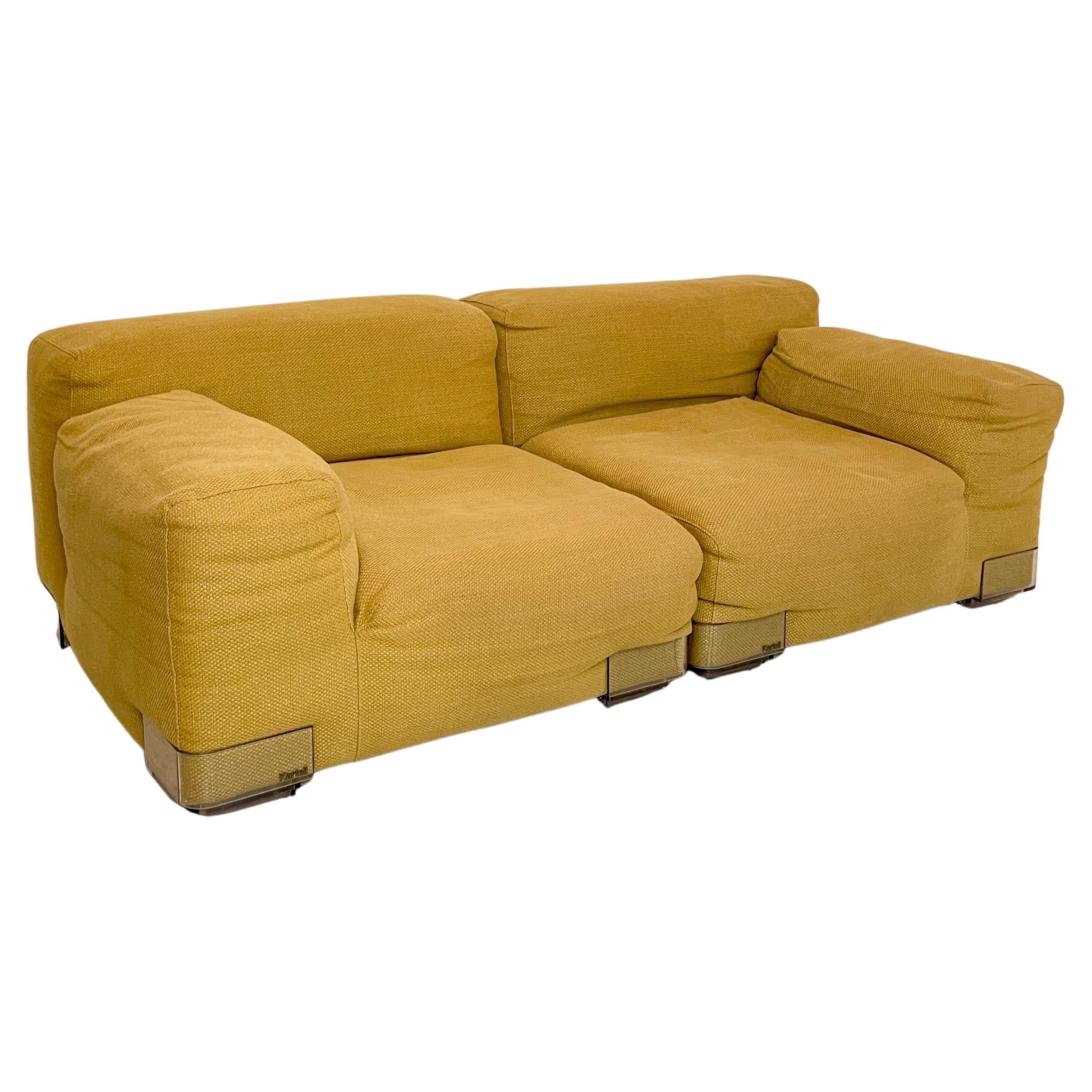 Mid-Century Yellow Modular Wool Sofa Plastics Duo by Piero Lissoni for Kartell