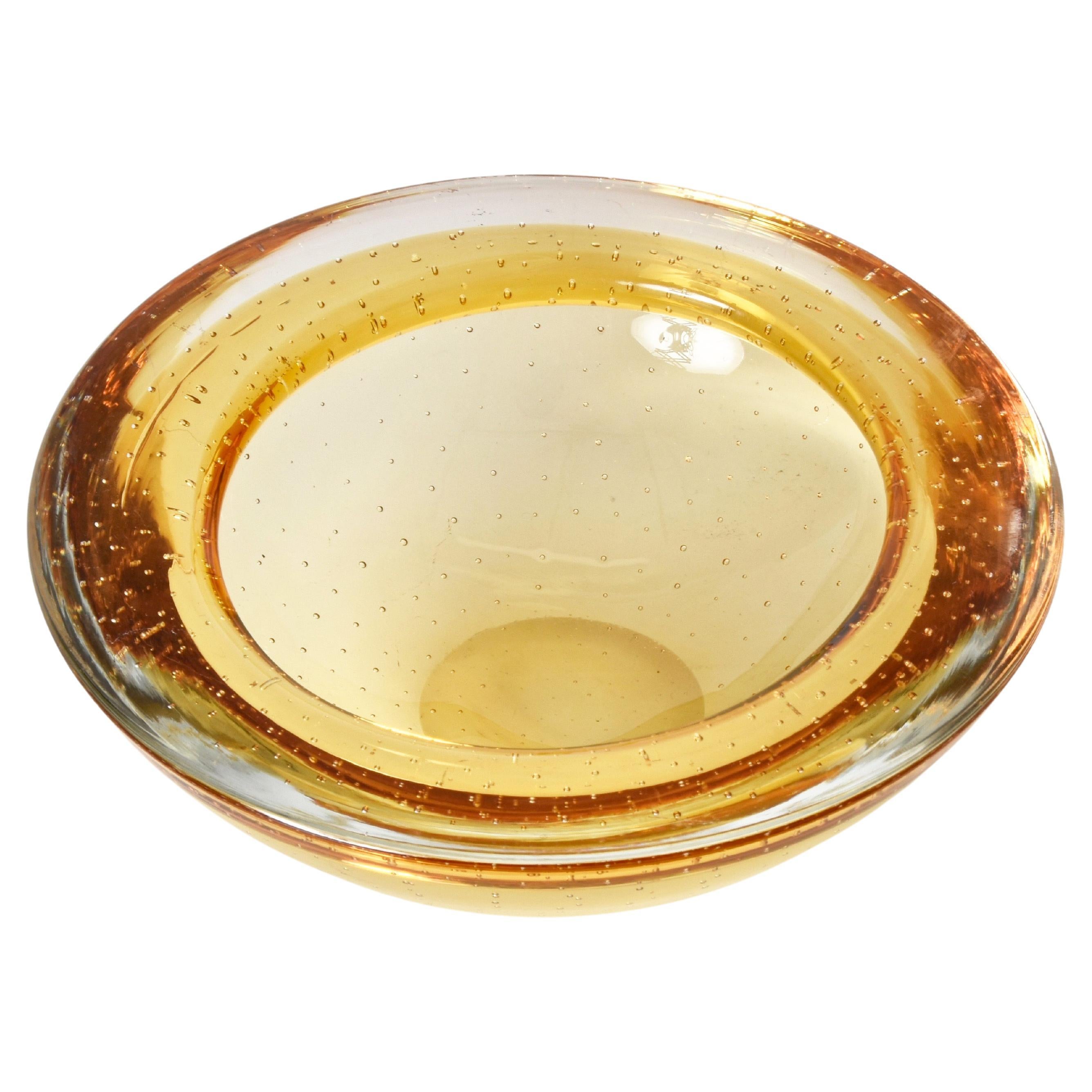 Mid-Century Yellow Murano Glass Bullicante Bowl, Galliano Ferro, Italy 1960s For Sale