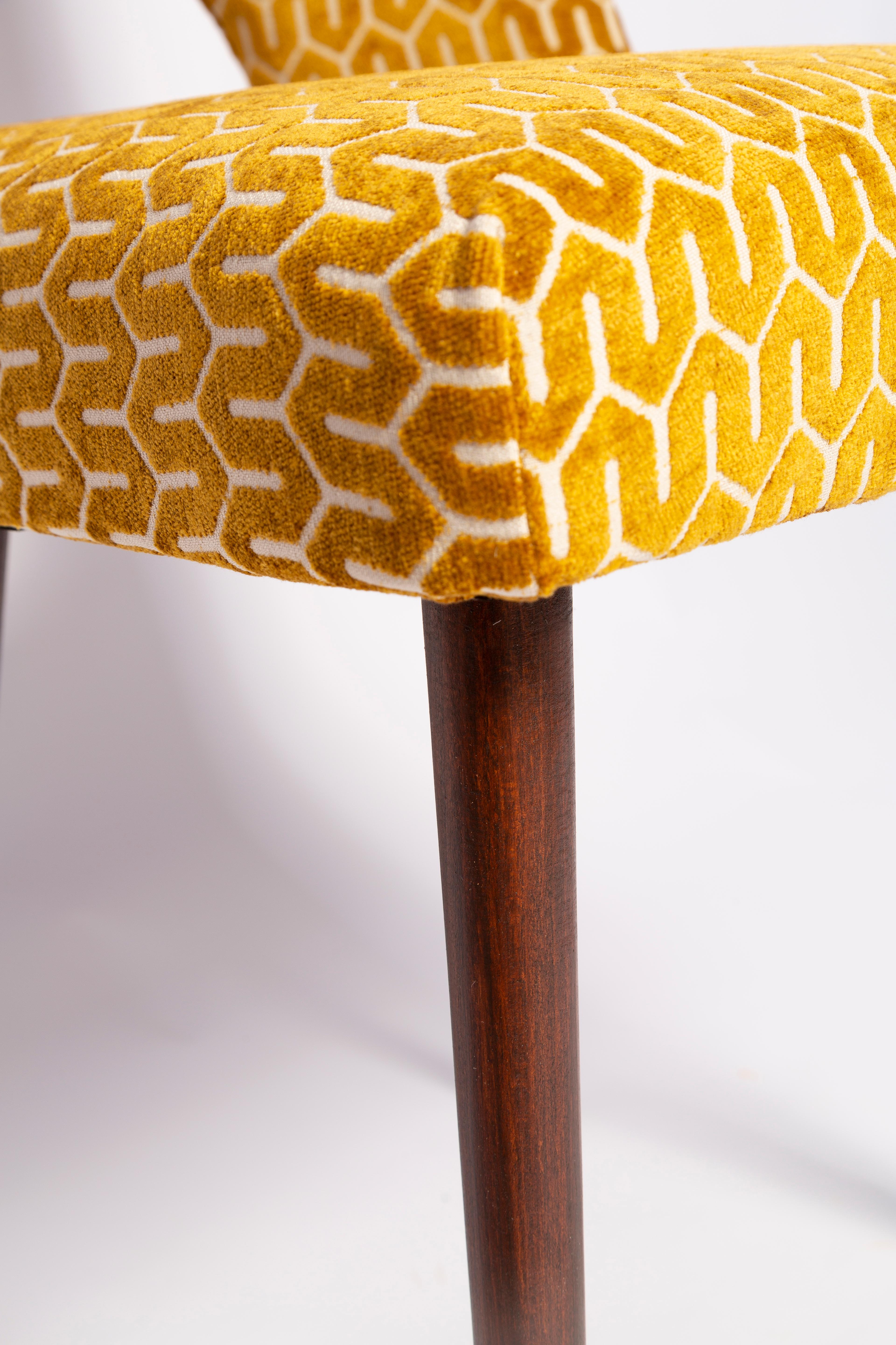 Textile Mid-Century Yellow Mustard 'Shell' Chair, Europe, 1960s For Sale