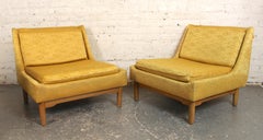 Mid-Century Yellow Slipper Chairs w/ Maple Base
