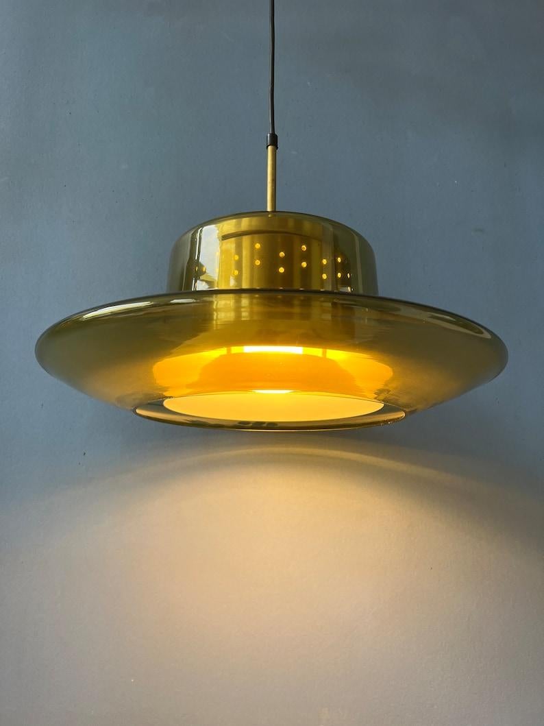 20th Century Mid Century Yellow Smoked Glass Space Age Pendant Lamp by Dijkstra, 1970s For Sale