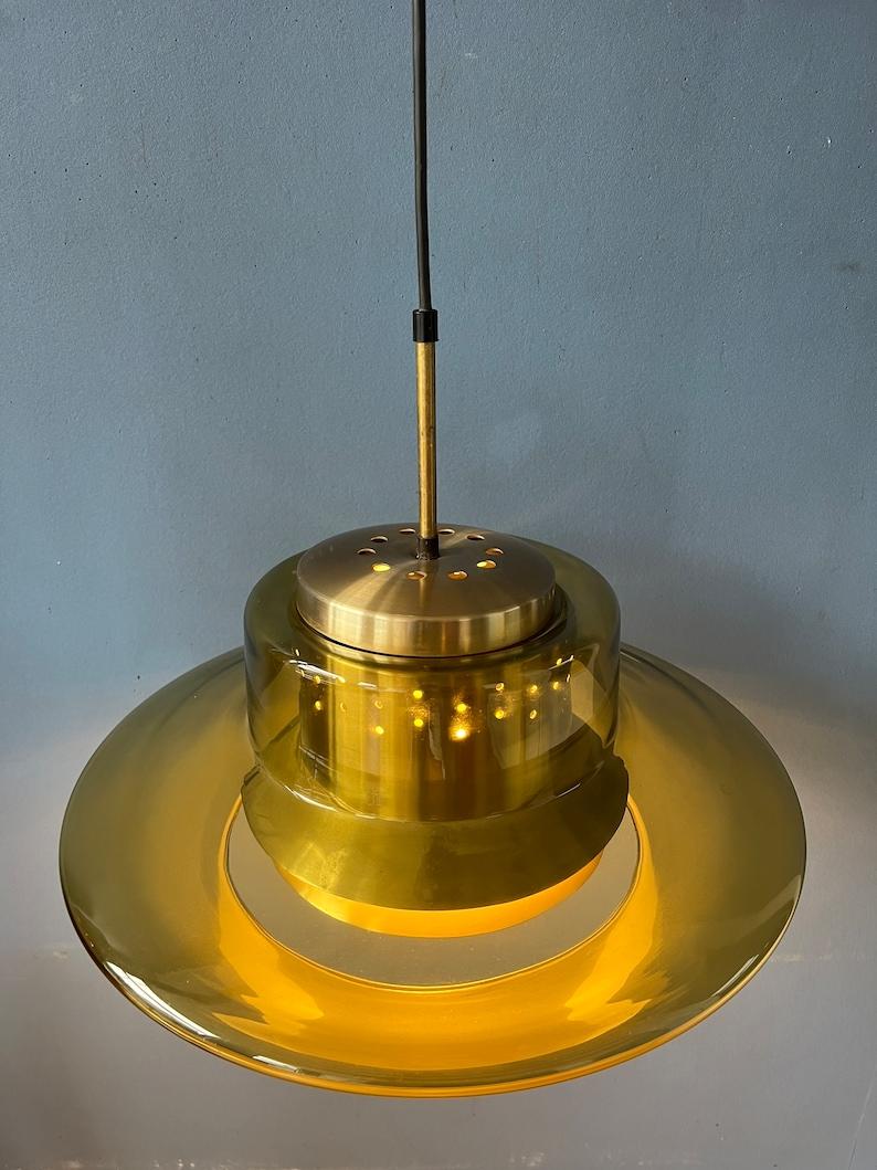 Mid Century Yellow Smoked Glass Space Age Pendant Lamp by Dijkstra, 1970s For Sale 1