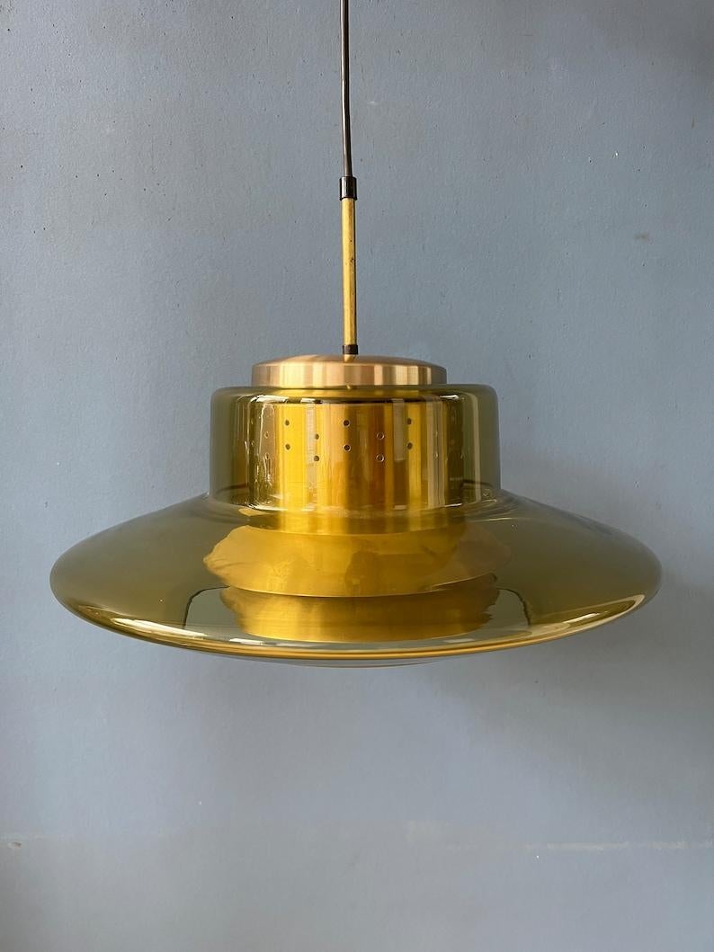 Mid Century Yellow Smoked Glass Space Age Pendant Lamp by Dijkstra, 1970s For Sale 2