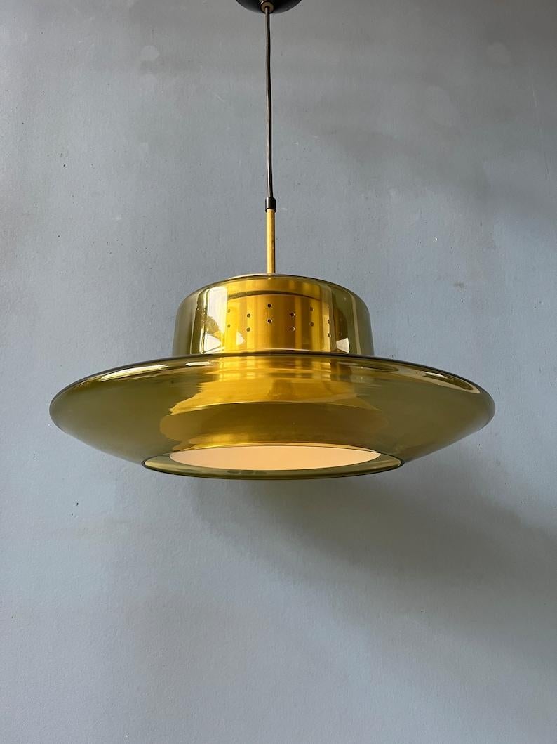Mid Century Yellow Smoked Glass Space Age Pendant Lamp by Dijkstra, 1970s For Sale 4