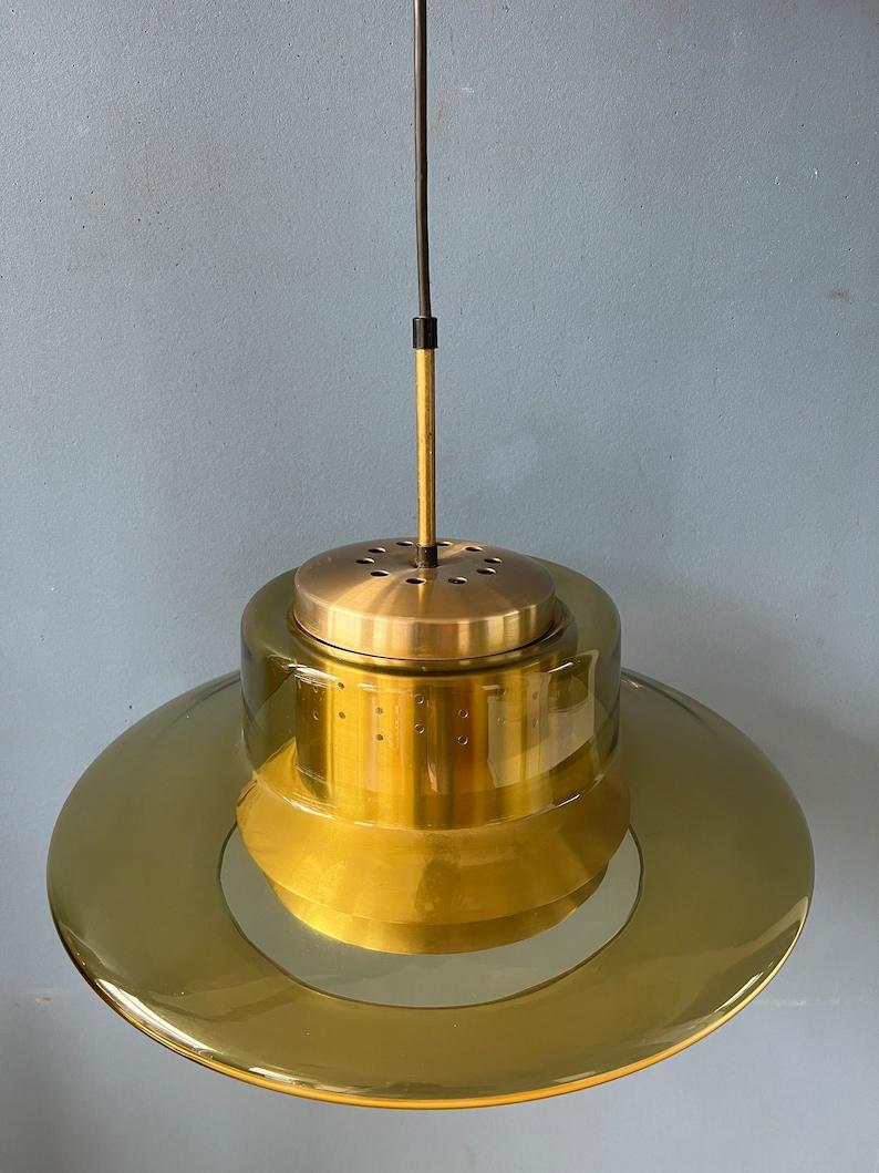 Mid Century Yellow Smoked Glass Space Age Pendant Lamp by Dijkstra, 1970s For Sale 5