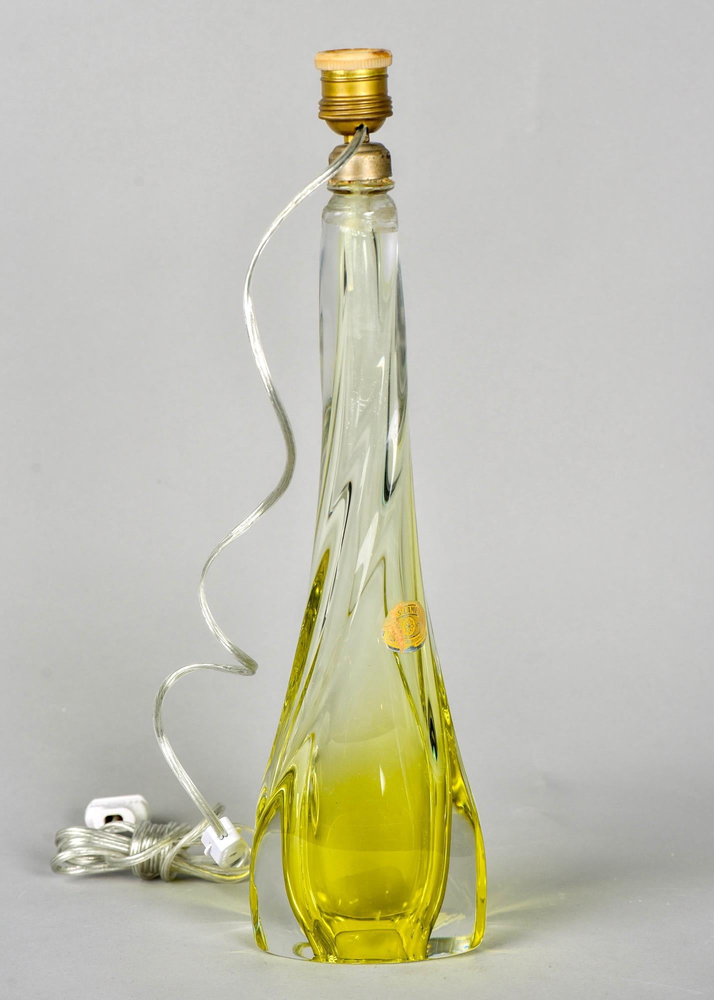 Belgian Midcentury Yellow Val Saint Lambert Glass Table Lamp