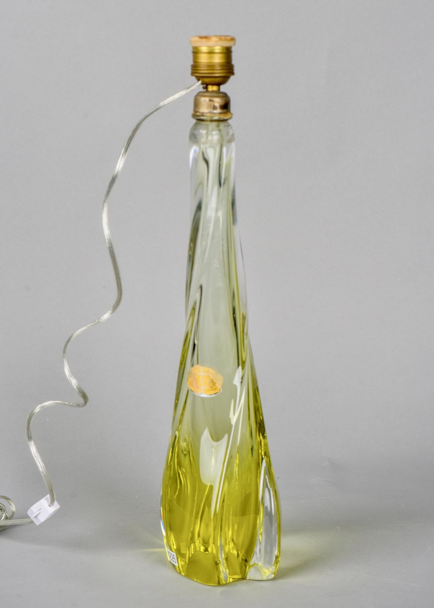 20th Century Midcentury Yellow Val Saint Lambert Glass Table Lamp