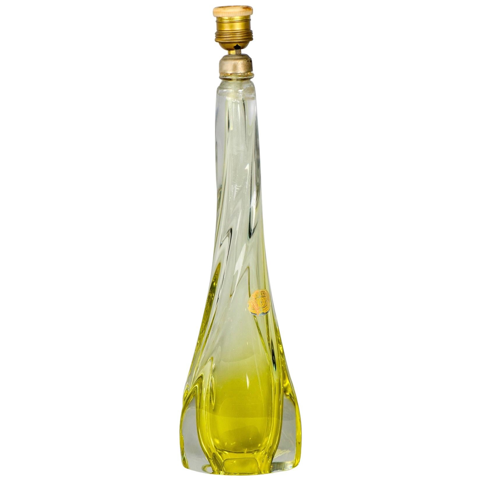 Midcentury Yellow Val Saint Lambert Glass Table Lamp