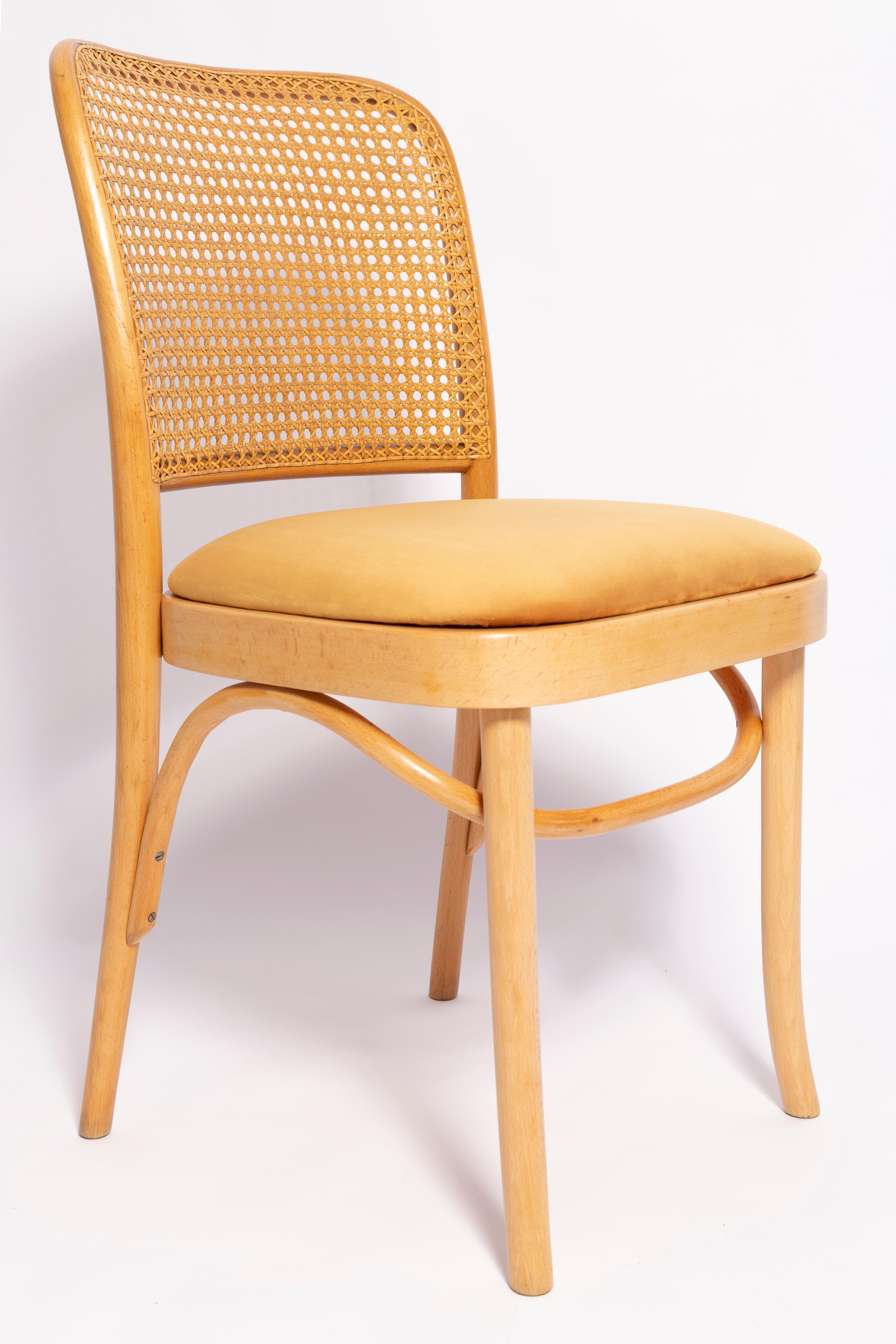 Mid-Century Modern Chaise en rotin et velours jaune de Thonet du milieu du siècle, Europe, années 1960 en vente