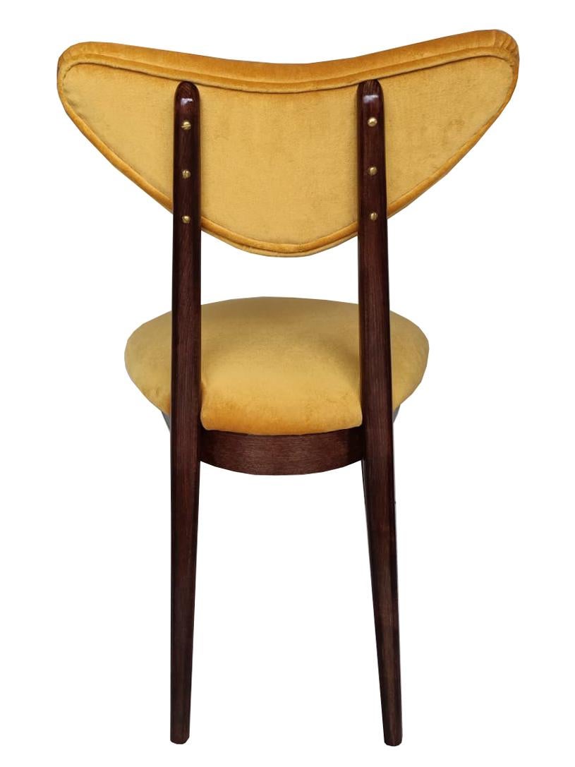 Hand-Crafted Mid Century Yellow Velvet, Walnut Wood, Heart Chair, Poland, 1960s For Sale