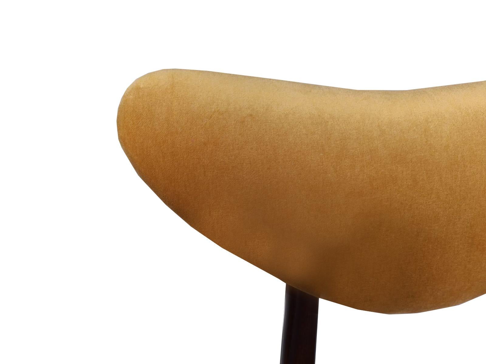 20th Century Mid Century Yellow Velvet, Walnut Wood, Heart Chair, Poland, 1960s For Sale