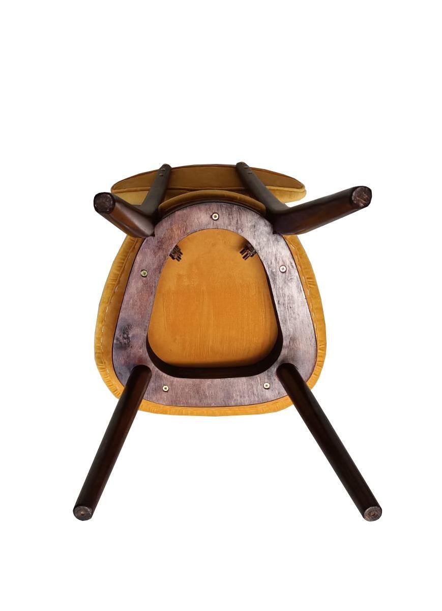 Mid Century Yellow Velvet, Walnut Wood, Heart Chair, Poland, 1960s For Sale 1