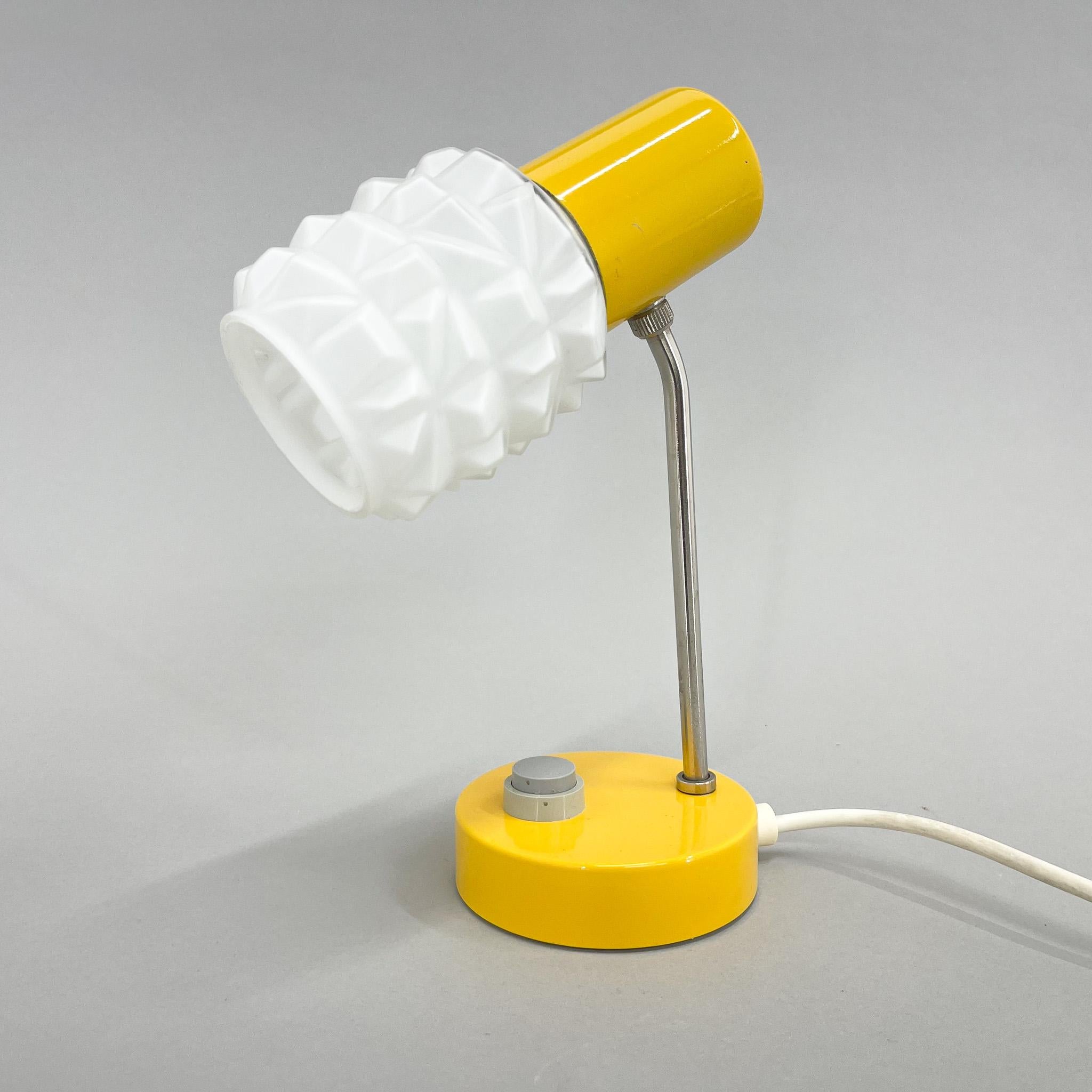 Metal Mid-Century Yellow & White Table or Bedside Lamp, 1970s For Sale