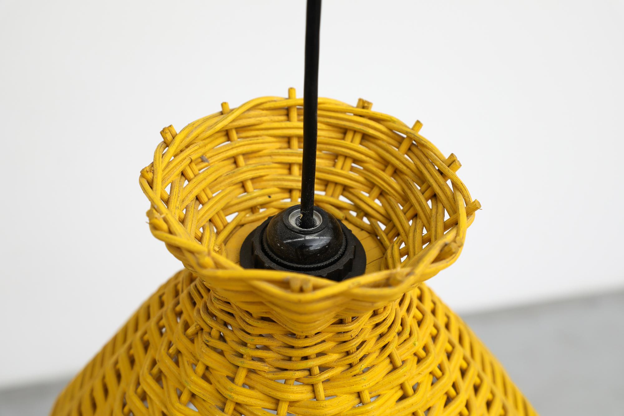 Mid-Century Yellow Woven Rattan Pendant Lamp 3