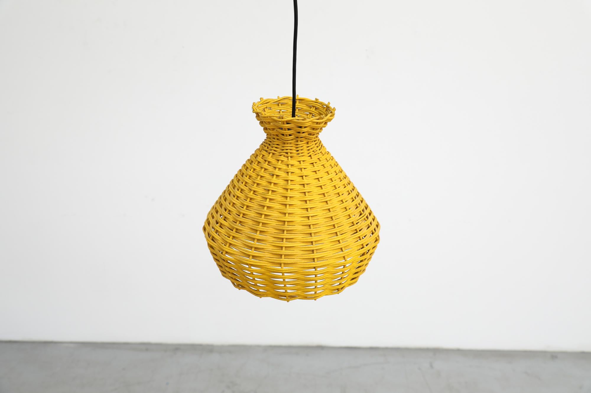 Mid-20th Century Mid-Century Yellow Woven Rattan Pendant Lamp