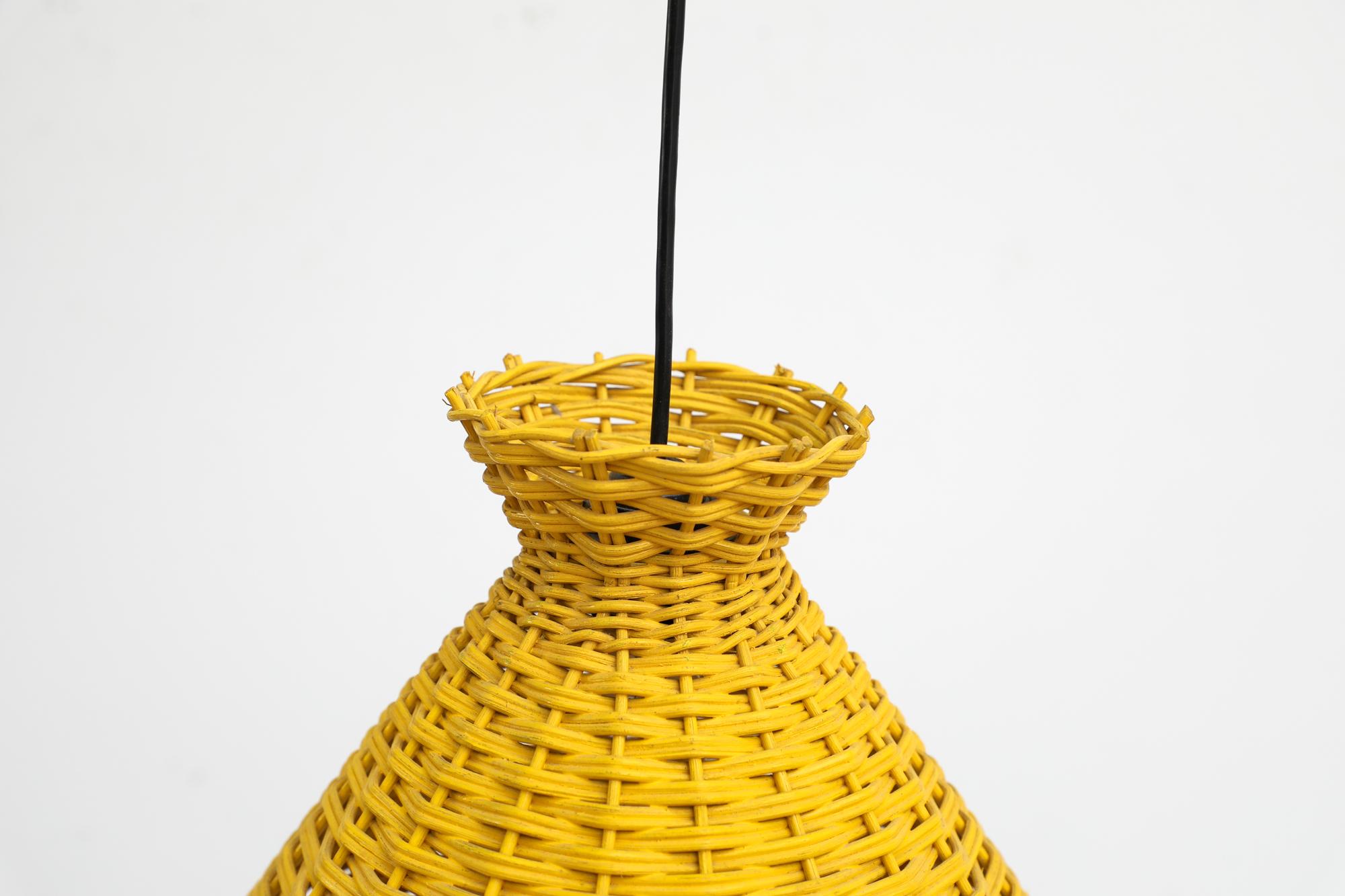 Mid-Century Yellow Woven Rattan Pendant Lamp 1