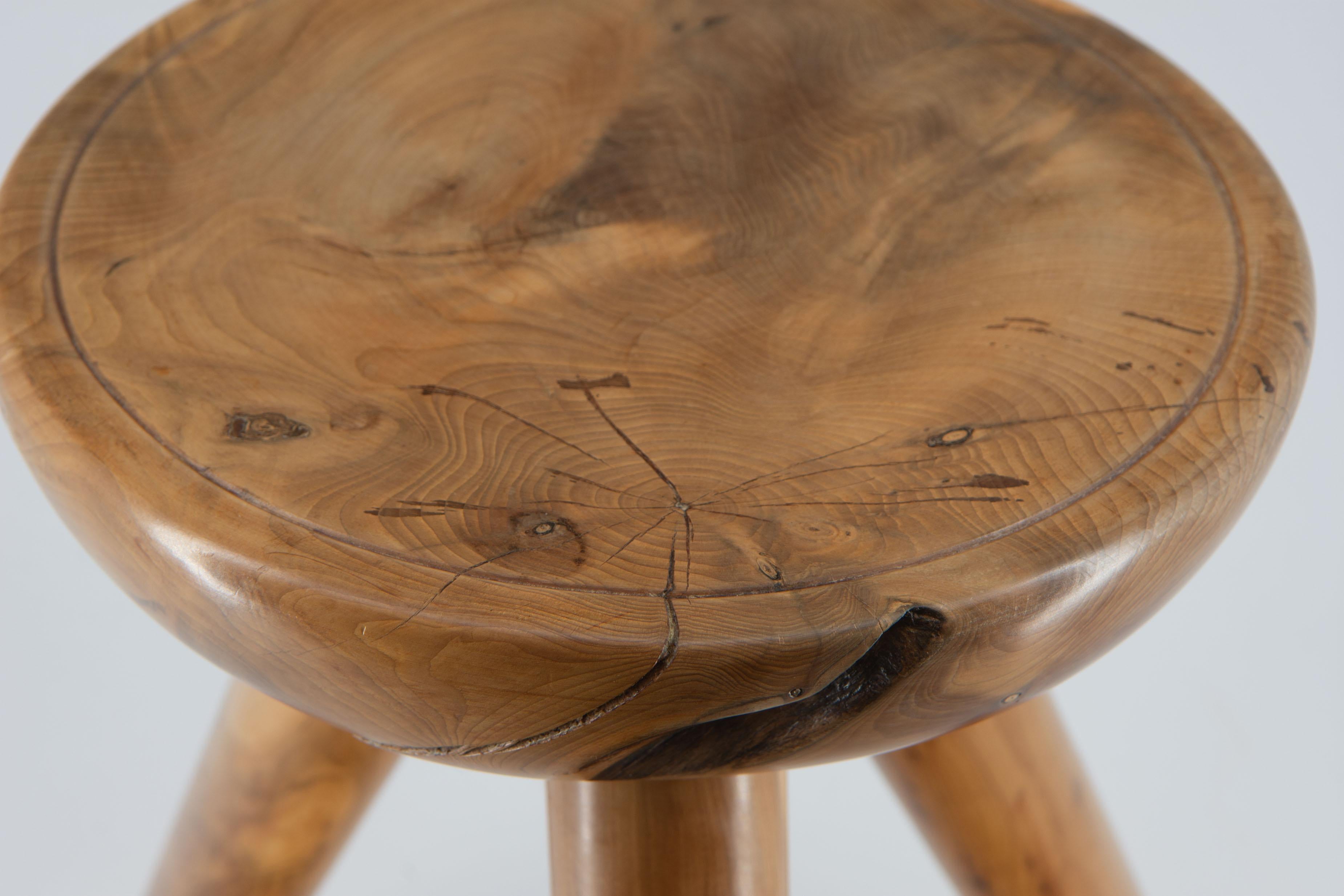 Midcentury Yew Low Table Stool Perriand Manner  For Sale 5