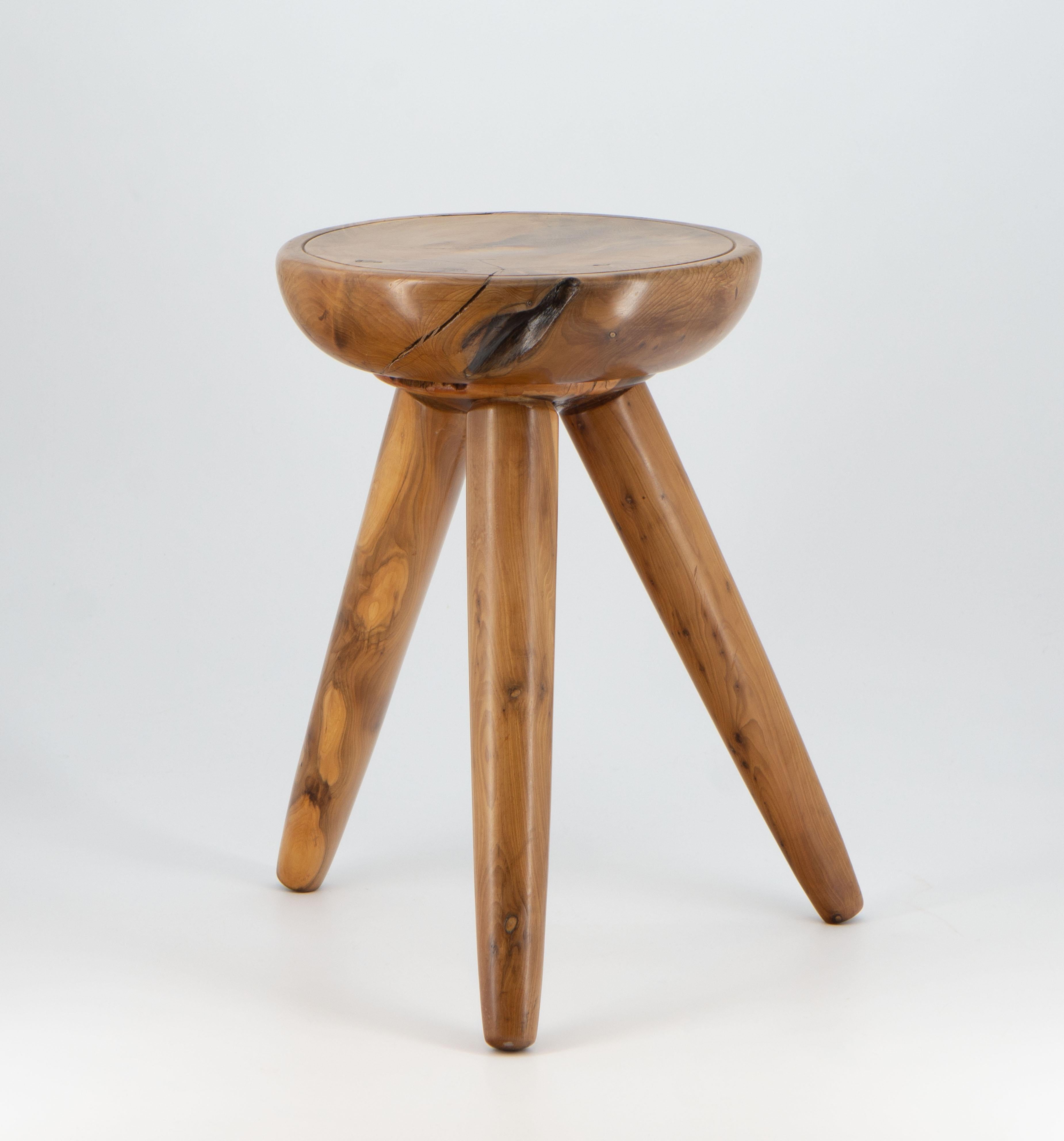 Midcentury Yew Low Table Stool Perriand Manner  In Good Condition For Sale In Norwich, GB