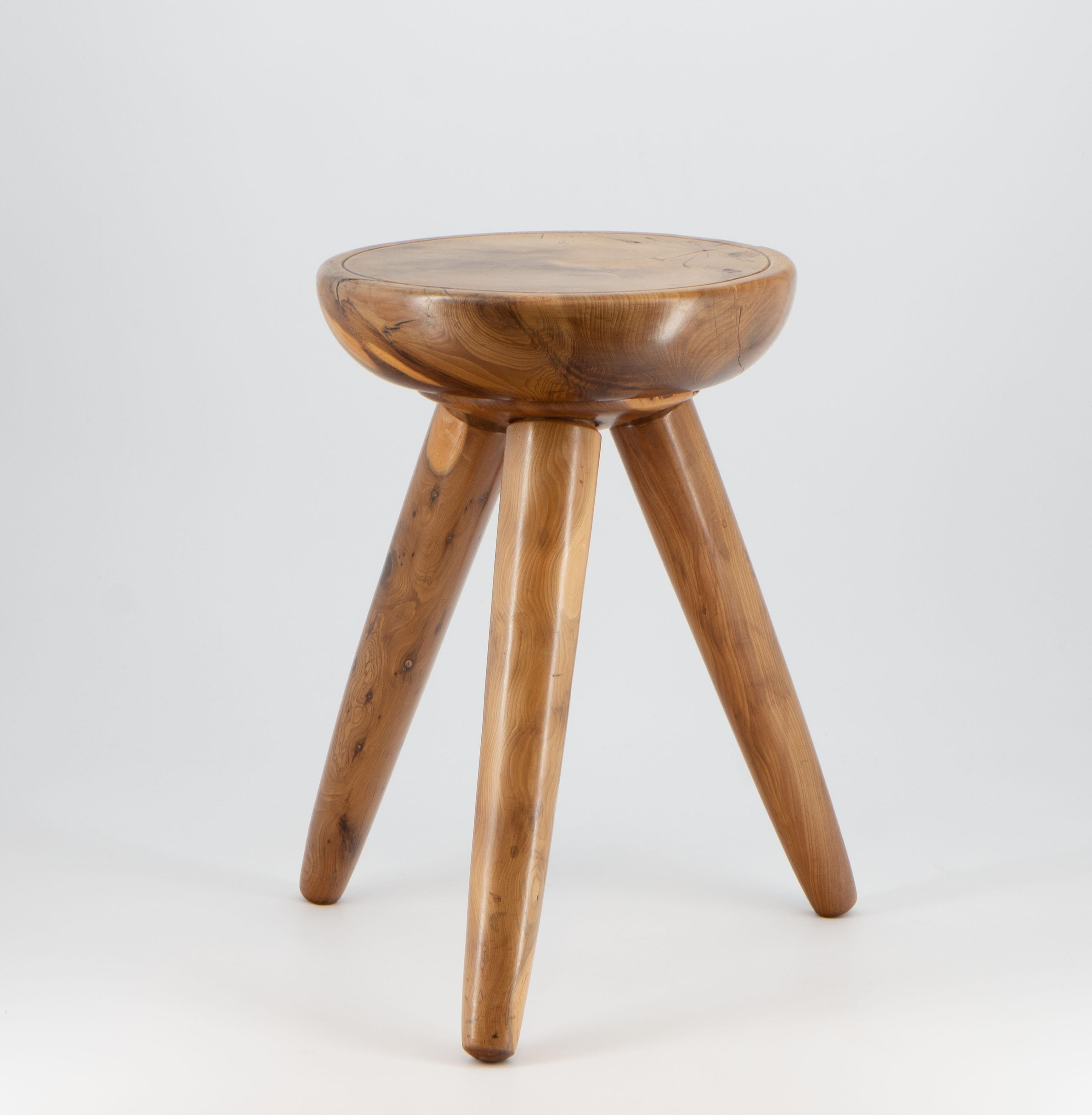 20th Century Midcentury Yew Low Table Stool Perriand Manner  For Sale