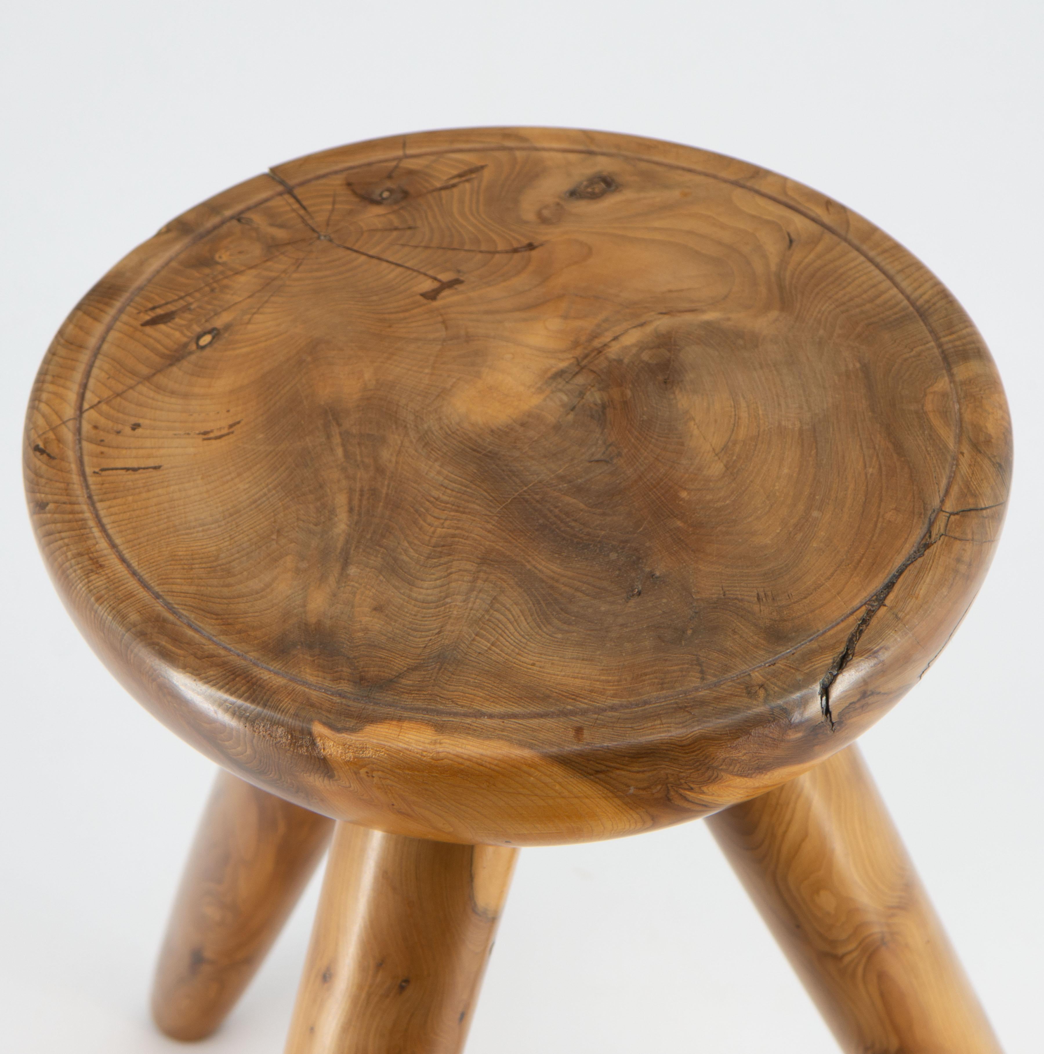 Midcentury Yew Low Table Stool Perriand Manner  For Sale 2