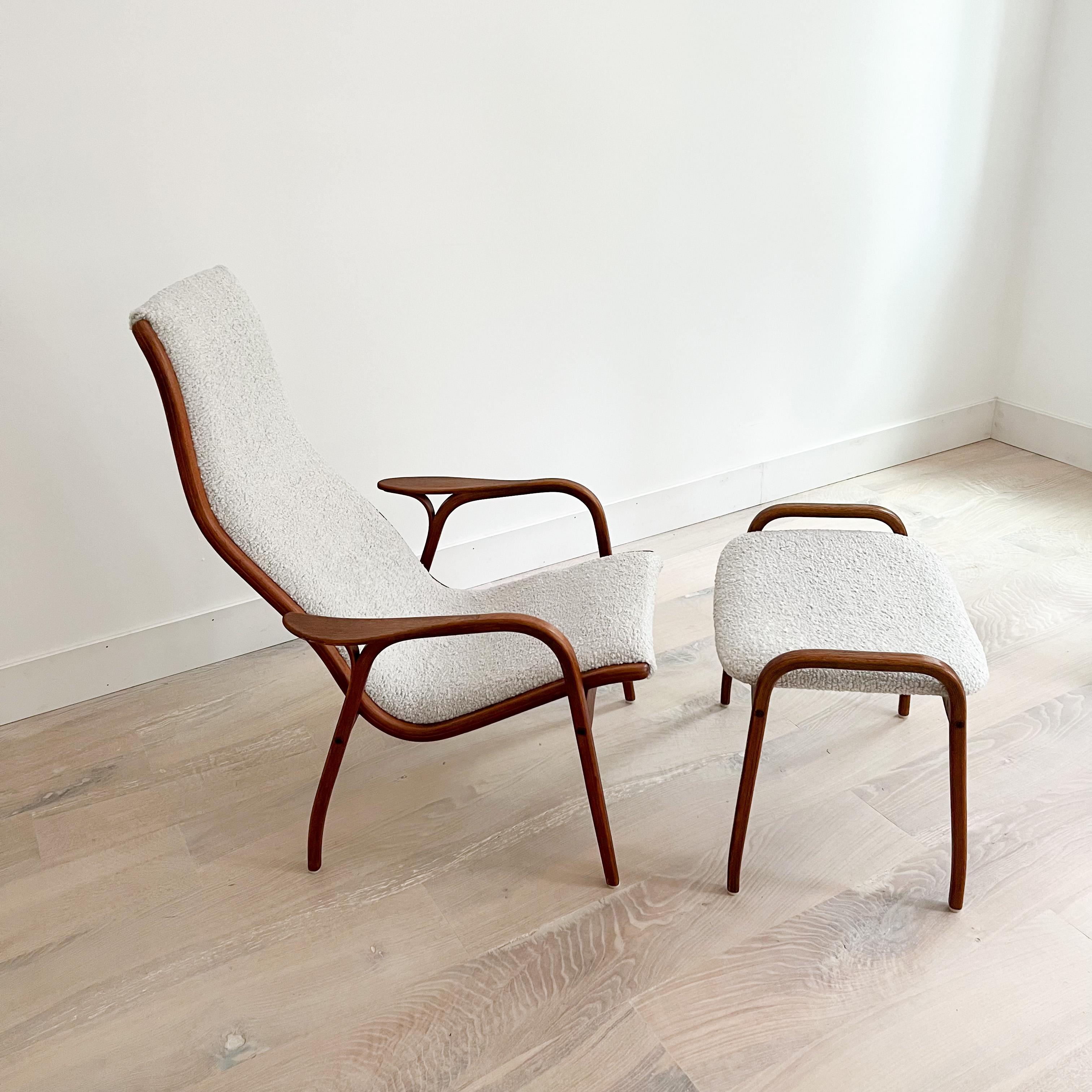 Mid-Century Modern Mid Century Yngve Ekström Lamino Easy Chair and Ottoman, Swedese, New Shearling