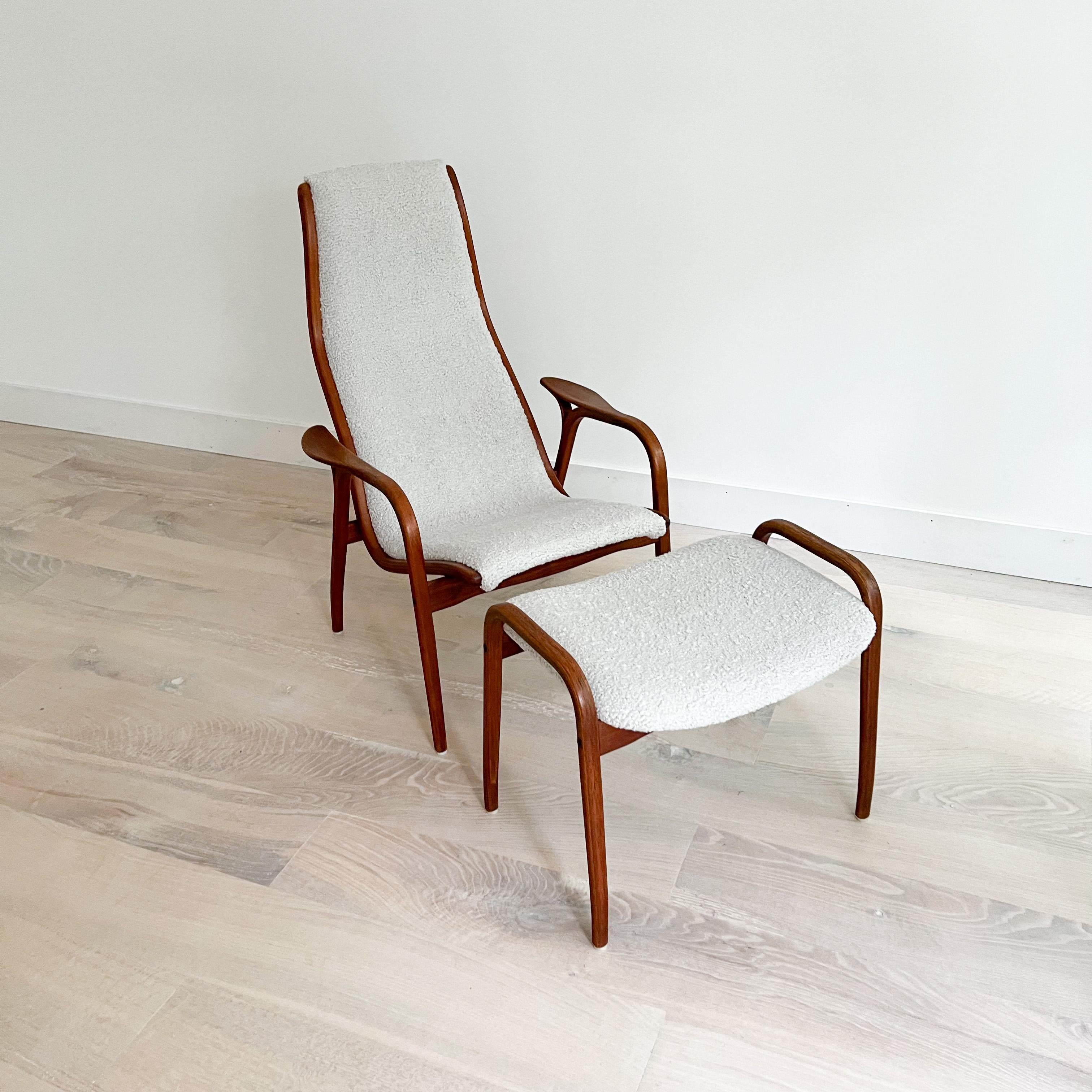 Mid-20th Century Mid Century Yngve Ekström Lamino Easy Chair and Ottoman, Swedese, New Shearling