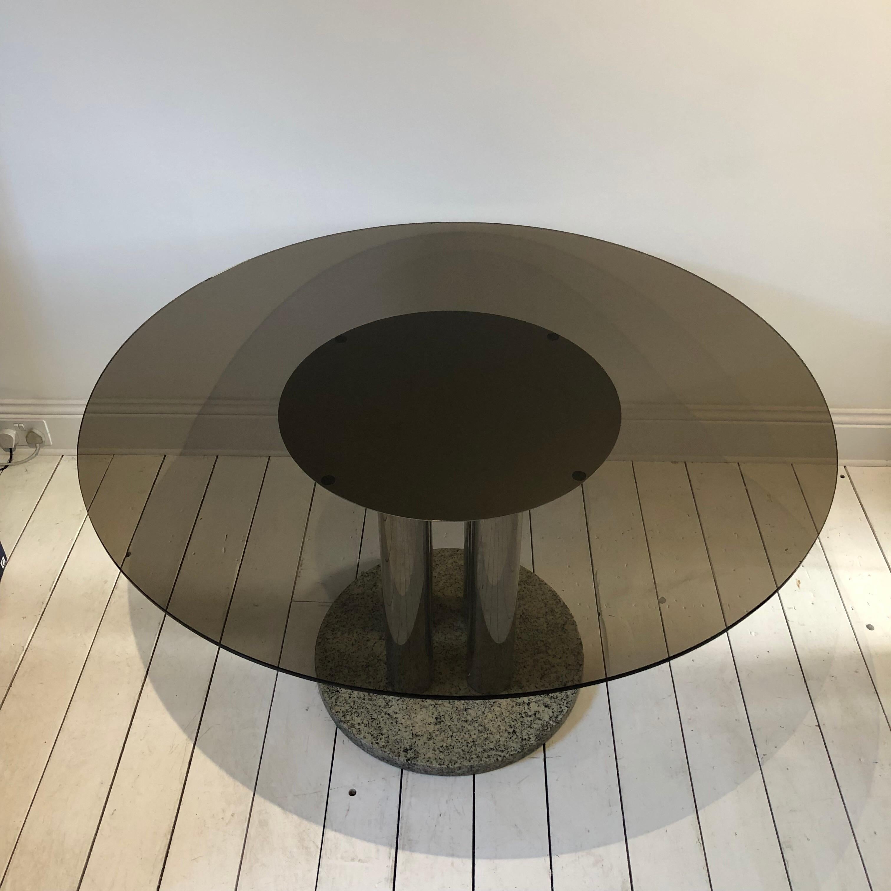 Post-Modern Midcentury Zanuso Zanotta Attributed Round Dining Table Chrome Columns, 1970s For Sale