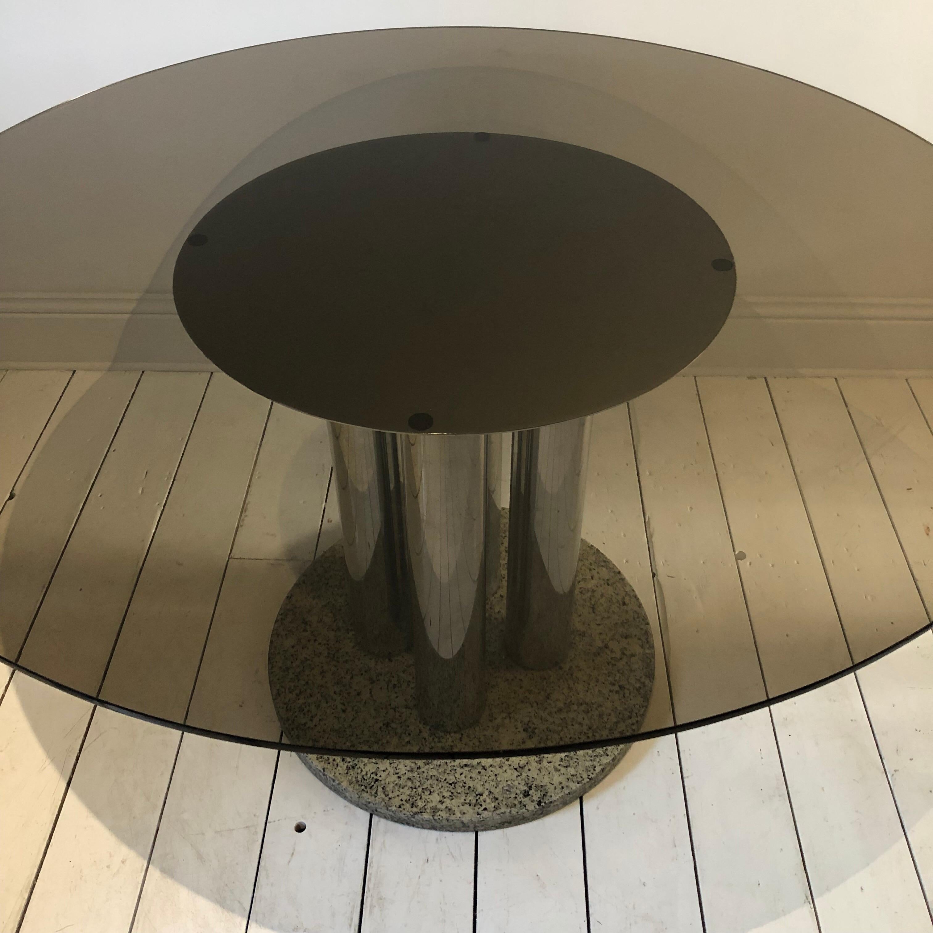 Midcentury Zanuso Zanotta Attributed Round Dining Table Chrome Columns, 1970s In Good Condition For Sale In London, GB