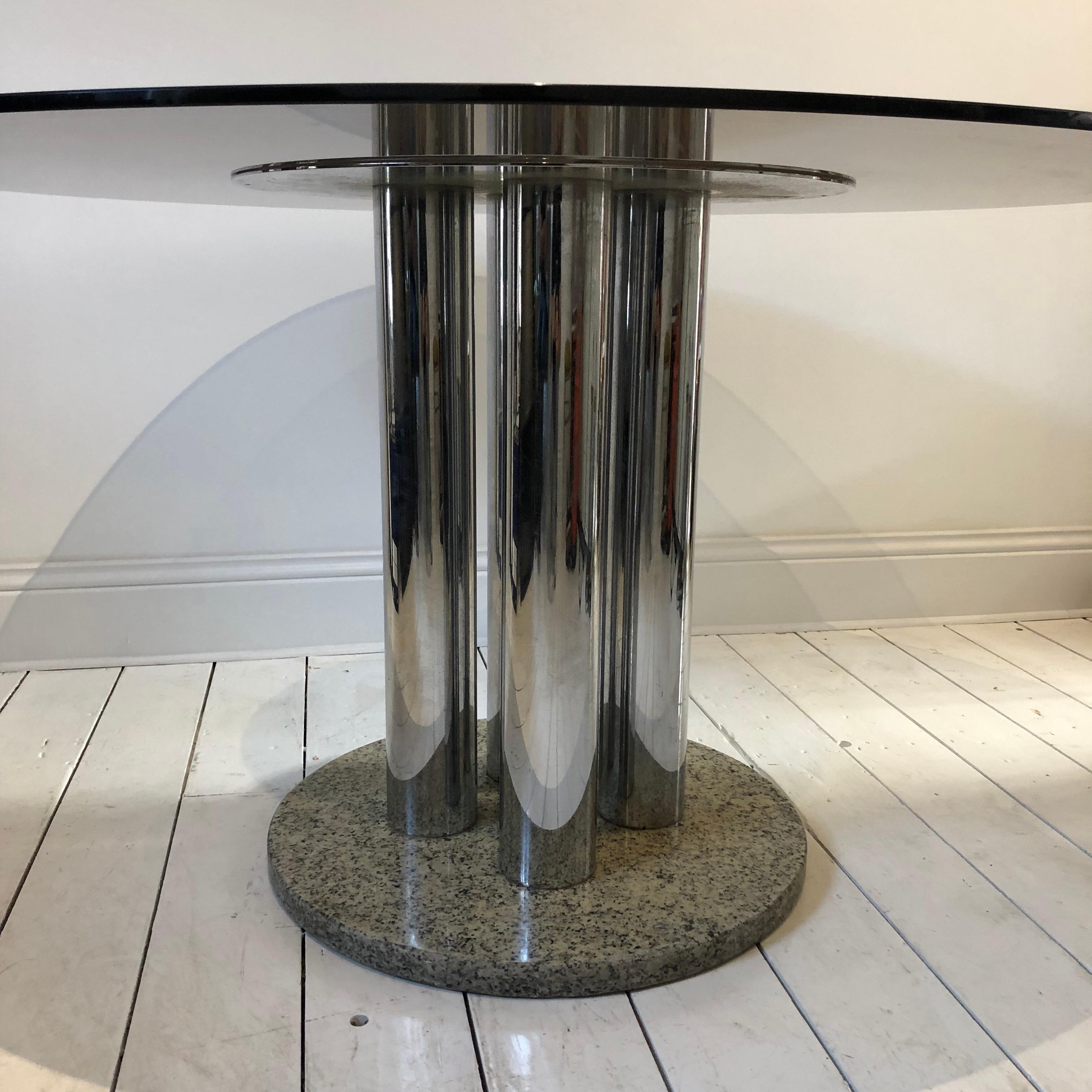 Midcentury Zanuso Zanotta Attributed Round Dining Table Chrome Columns, 1970s For Sale 1