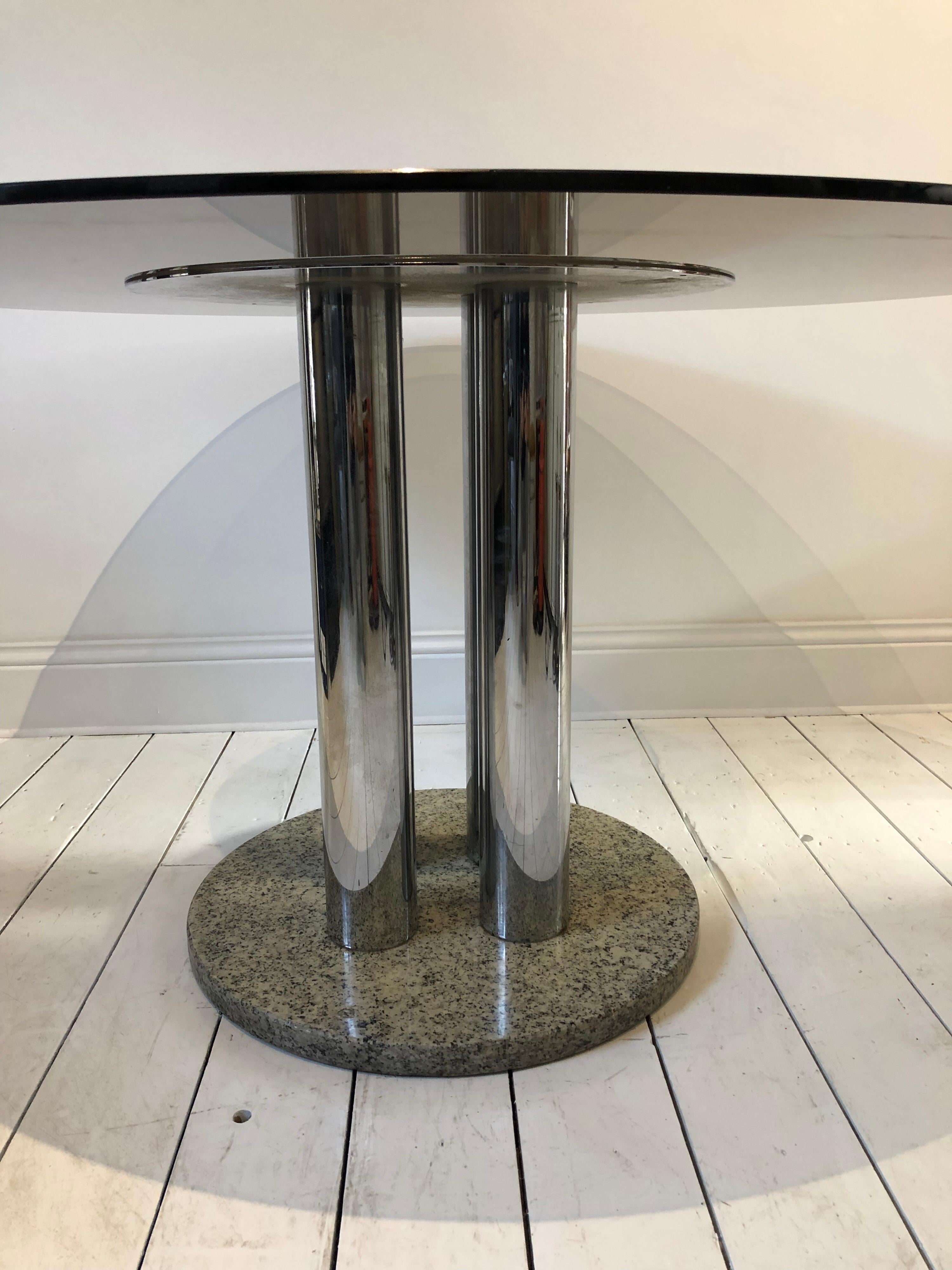 Midcentury Zanuso Zanotta Attributed Round Dining Table Chrome Columns, 1970s For Sale 2