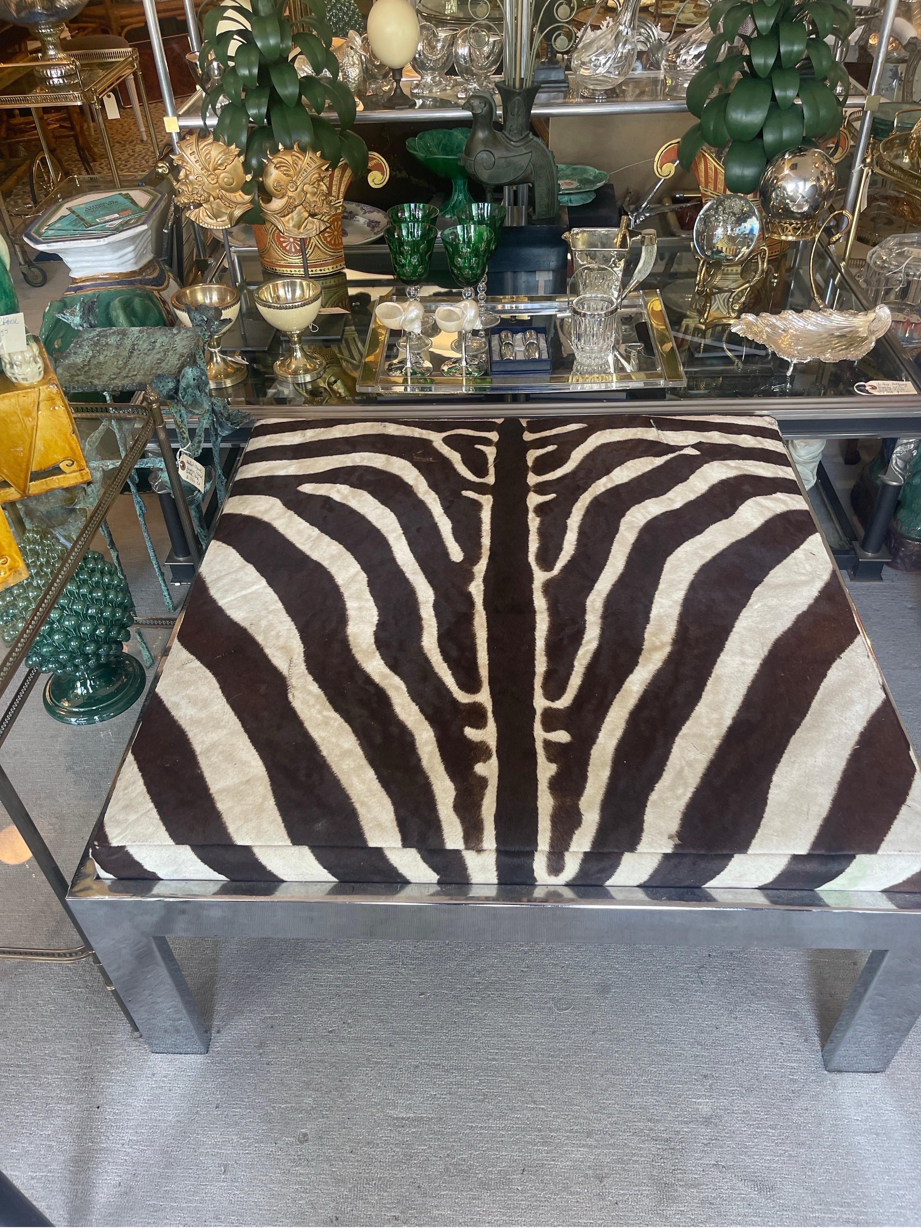 Mid-20th Century Mid century Zebra Hide & Chrome Ottoman For Sale