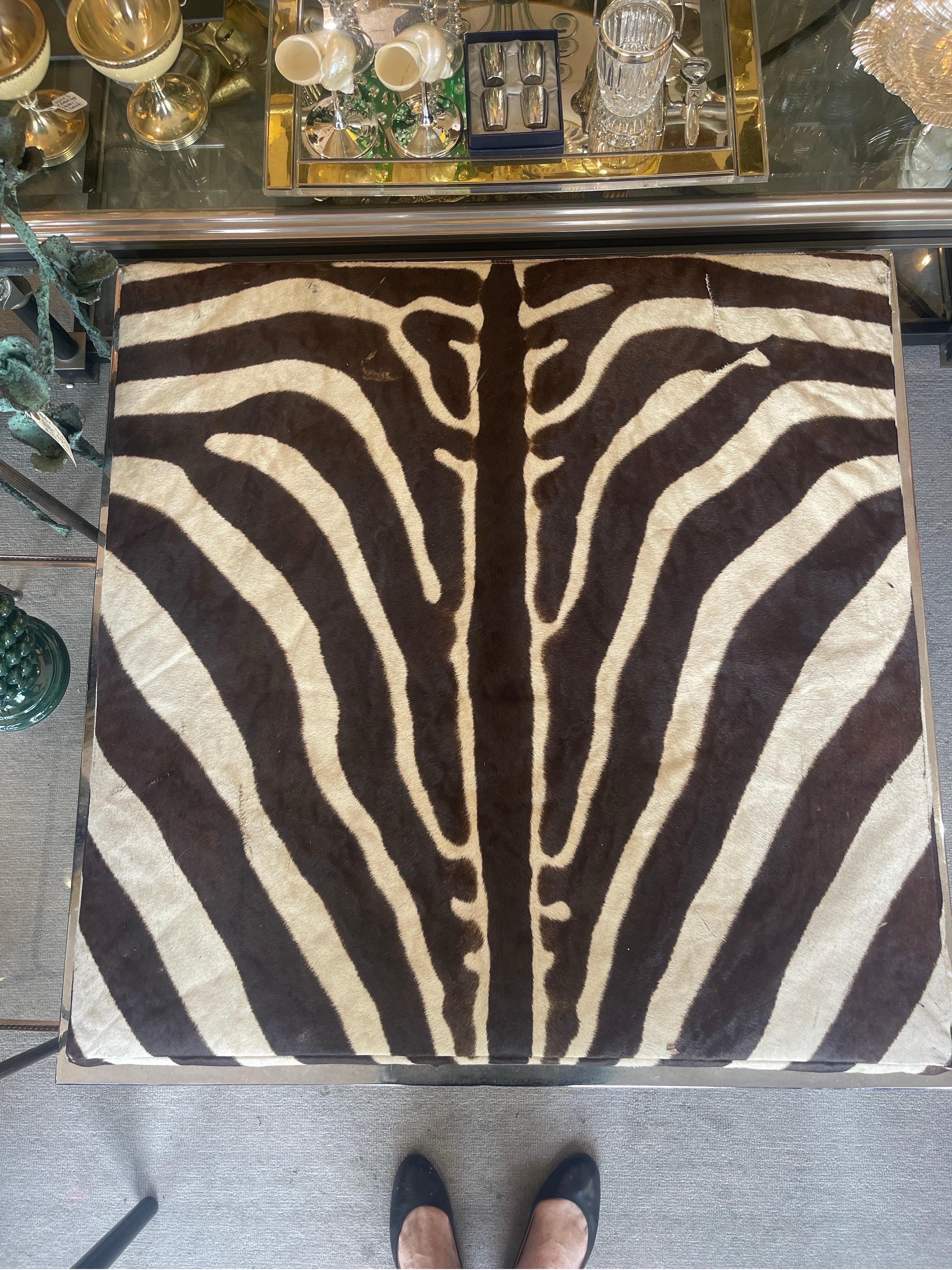 Mid century Zebra Hide & Chrome Ottoman For Sale 1
