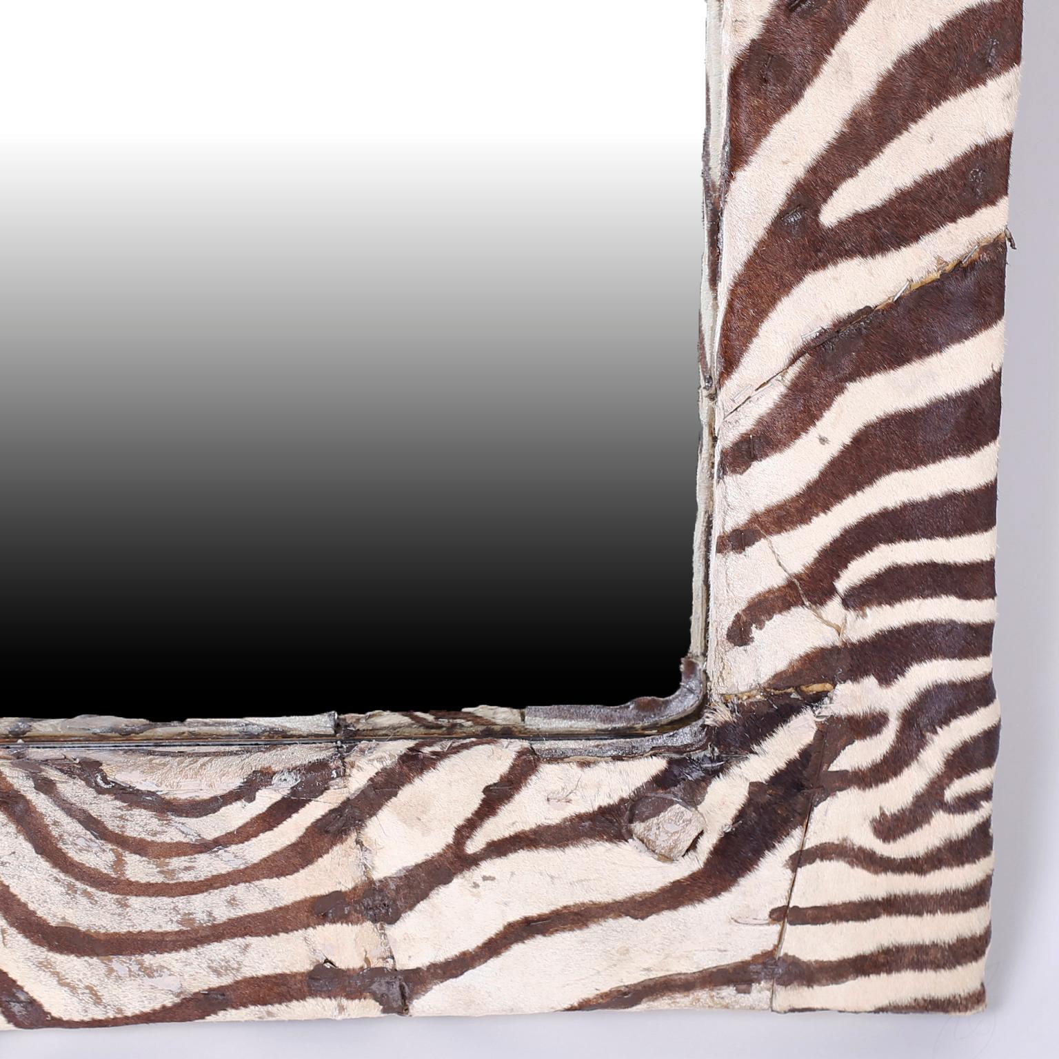 English Midcentury Zebra Hide Mirror For Sale