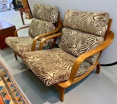 Mid Century Zebra Print Bentwood Lounge Chairs, Pr