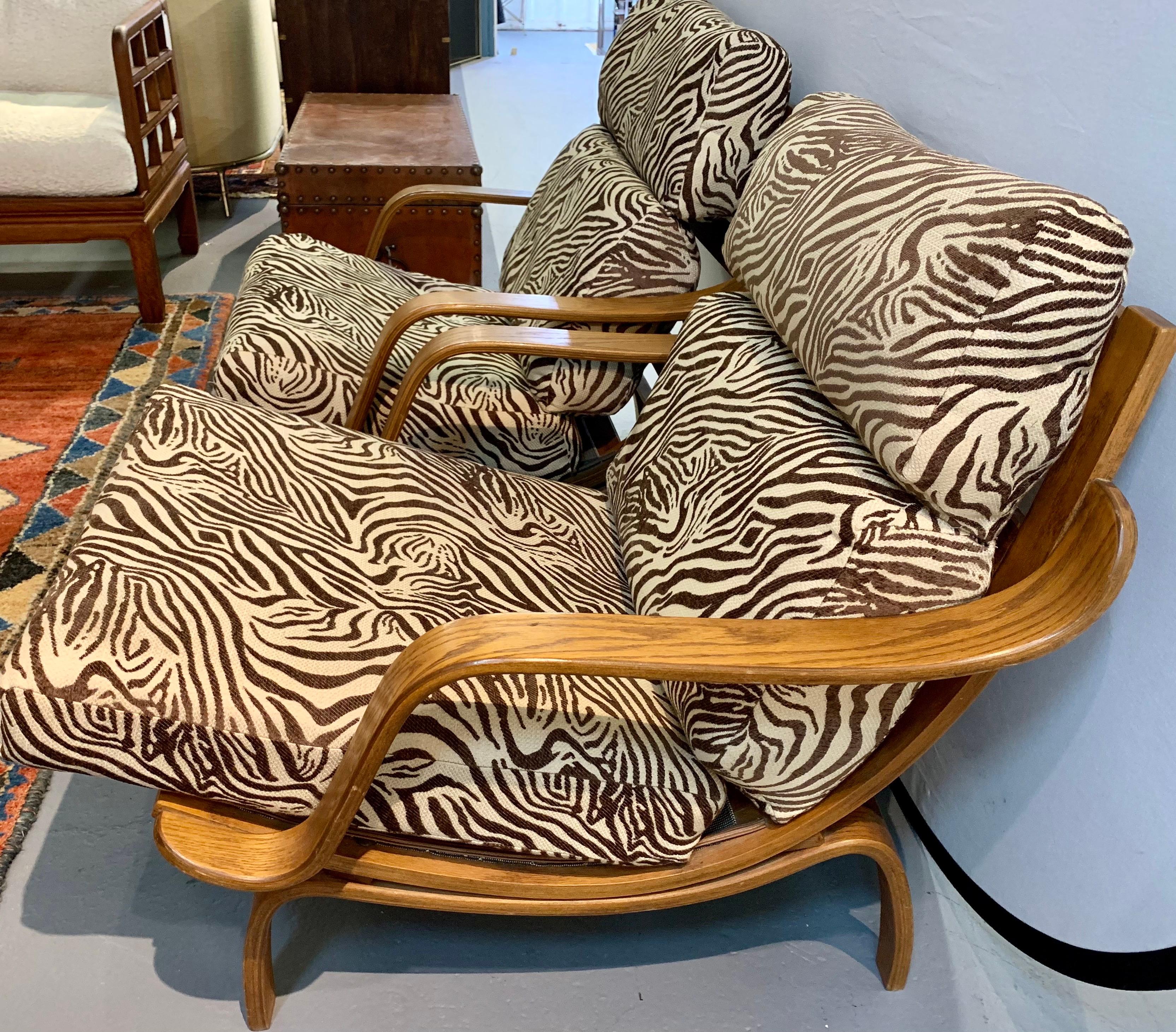 Mid-Century Modern Mid Century Zebra Print Bentwood Lounge Chairs, Pr