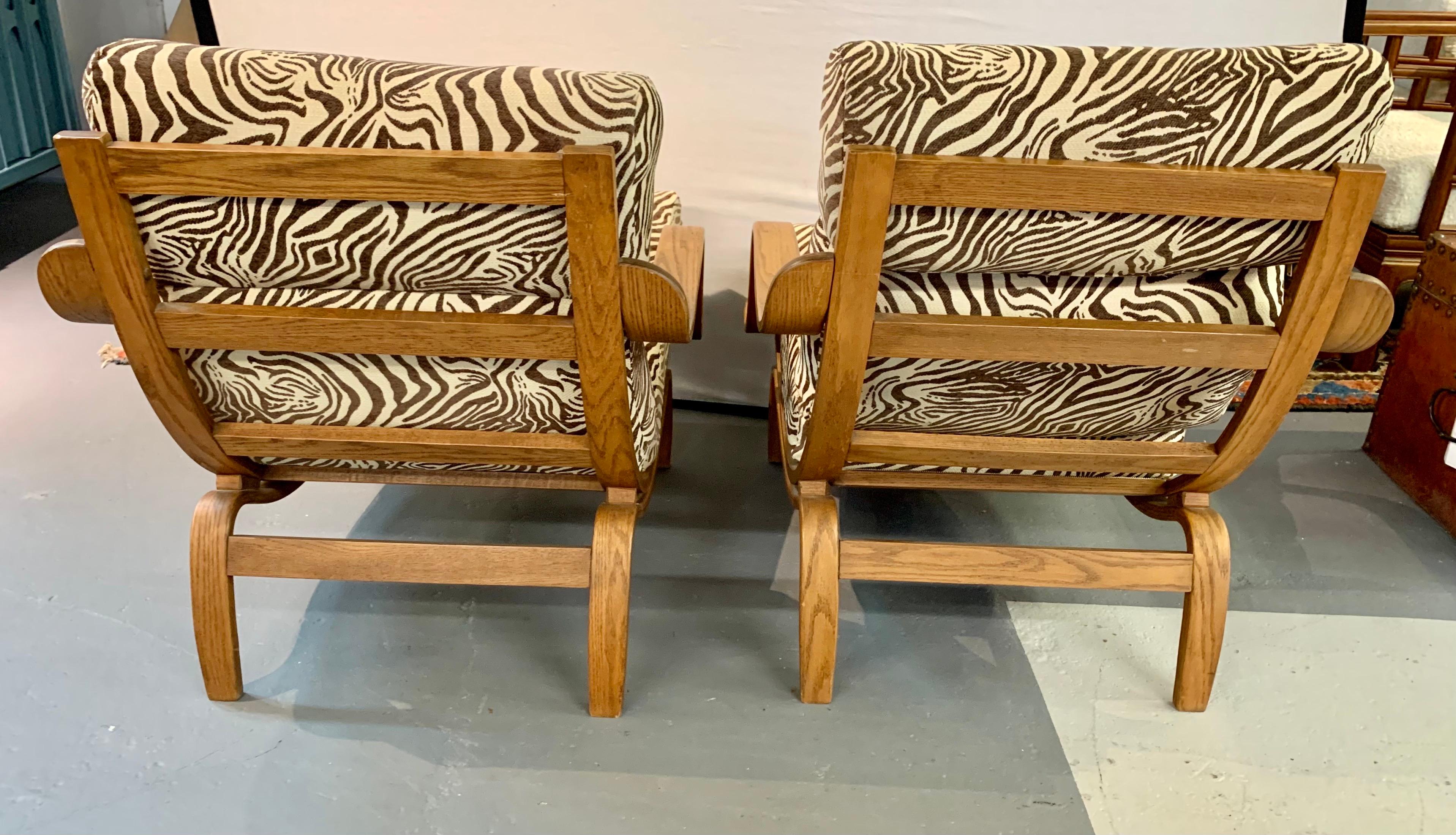 20th Century Mid Century Zebra Print Bentwood Lounge Chairs, Pr