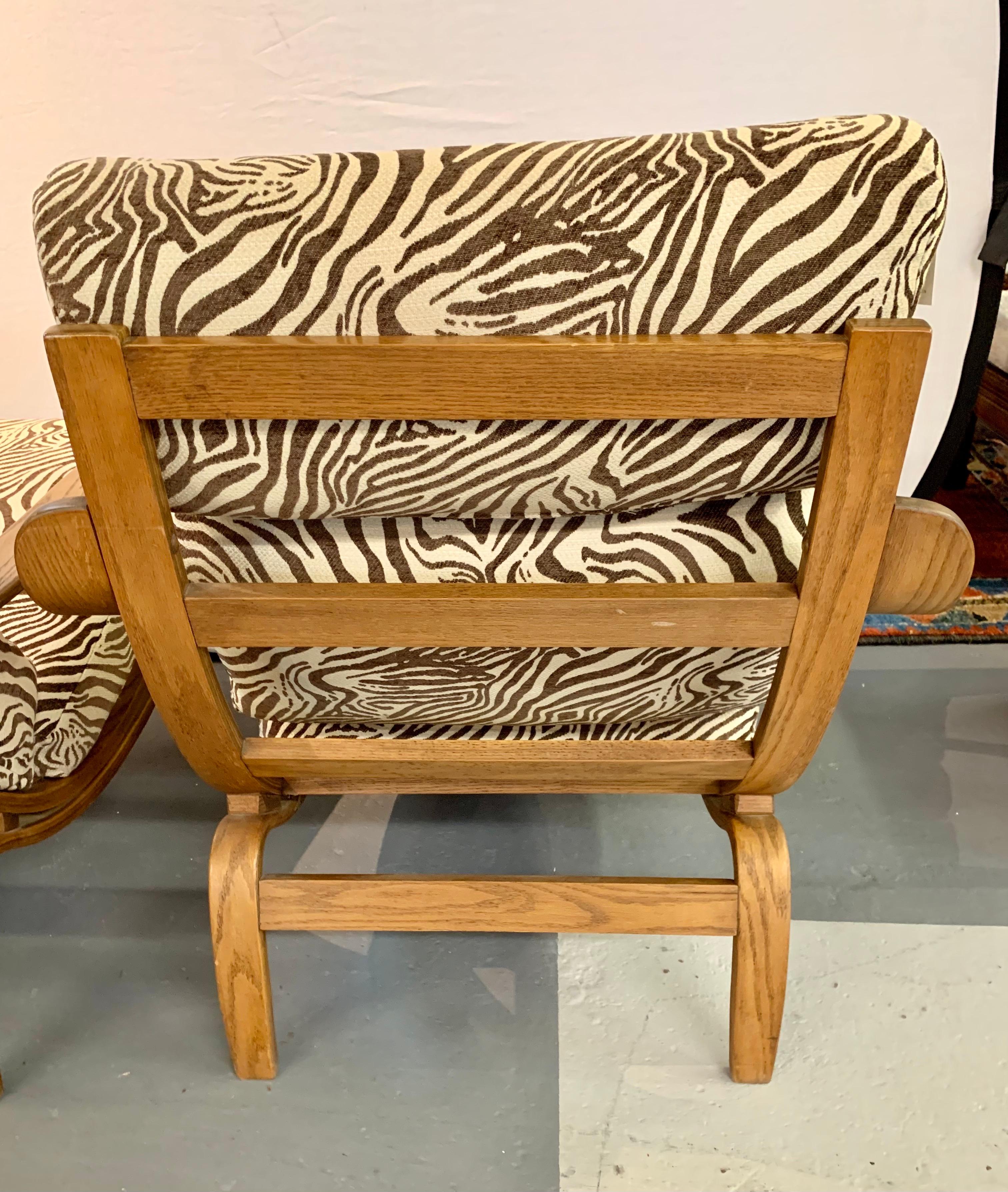 Upholstery Mid Century Zebra Print Bentwood Lounge Chairs, Pr