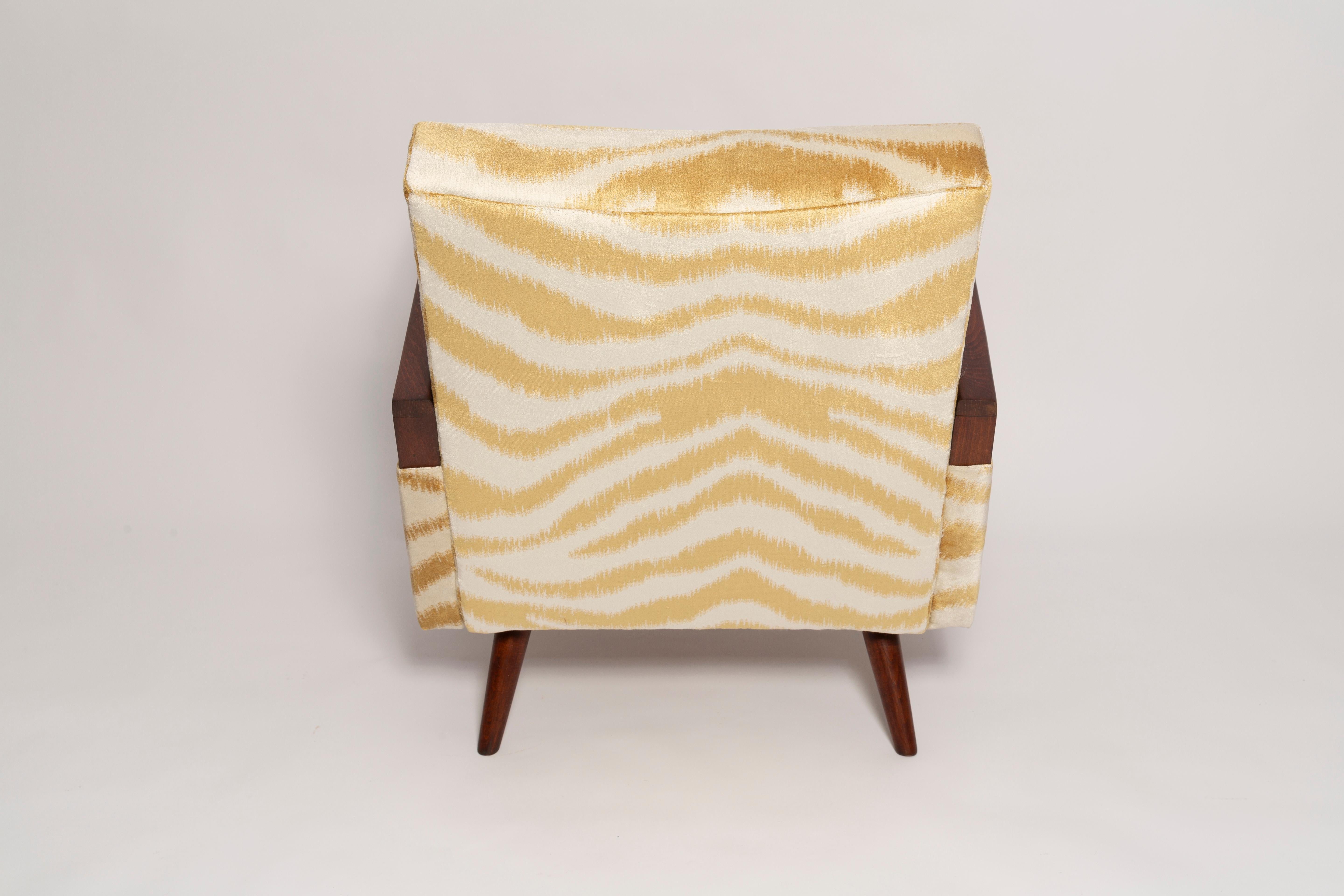 Fabric Mid Century Zebra Tiger Velvet Armchair, Europe, 1960s For Sale