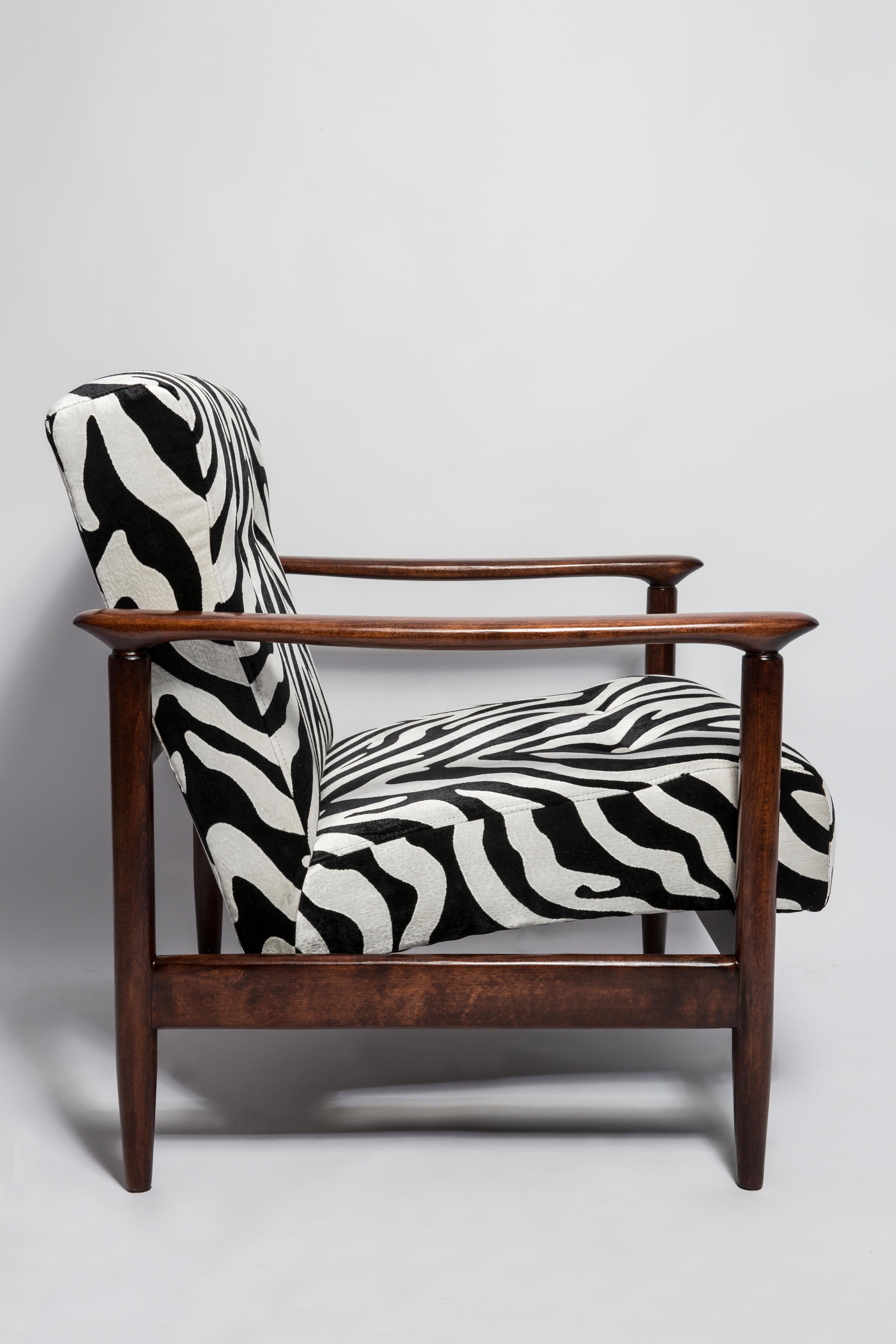 Fabric Mid-Century Zebra Velvet Armchair, GFM 142, Edmund Homa, Europe, 1960s For Sale