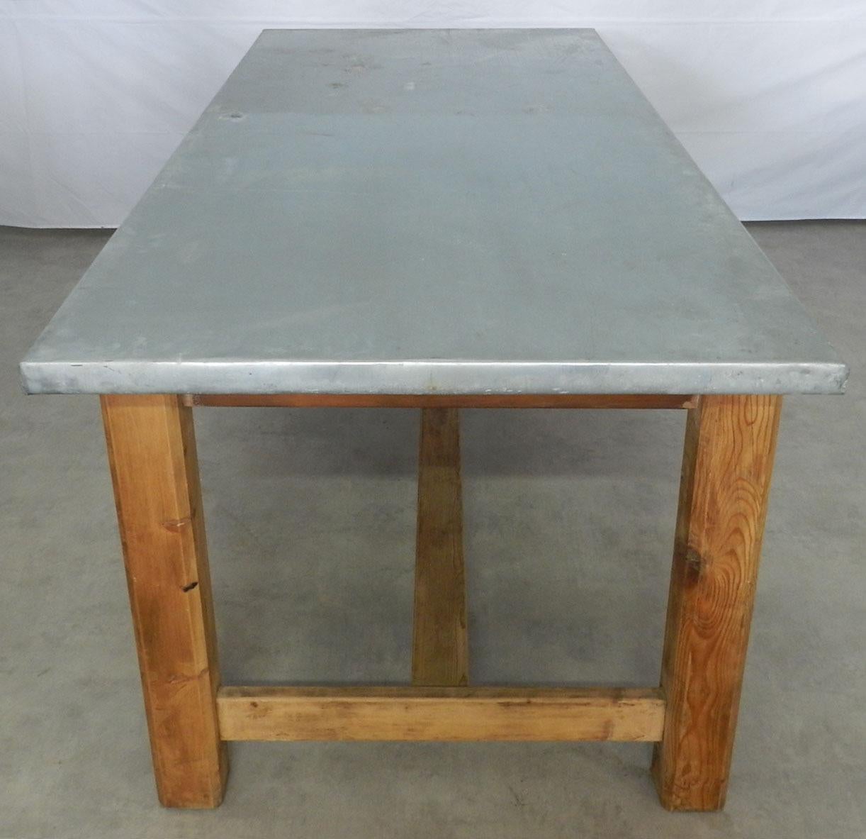 Mid-Century Modern Midcentury Zinc Top Kitchen Dining Table French Pine Worktable, circa 1950