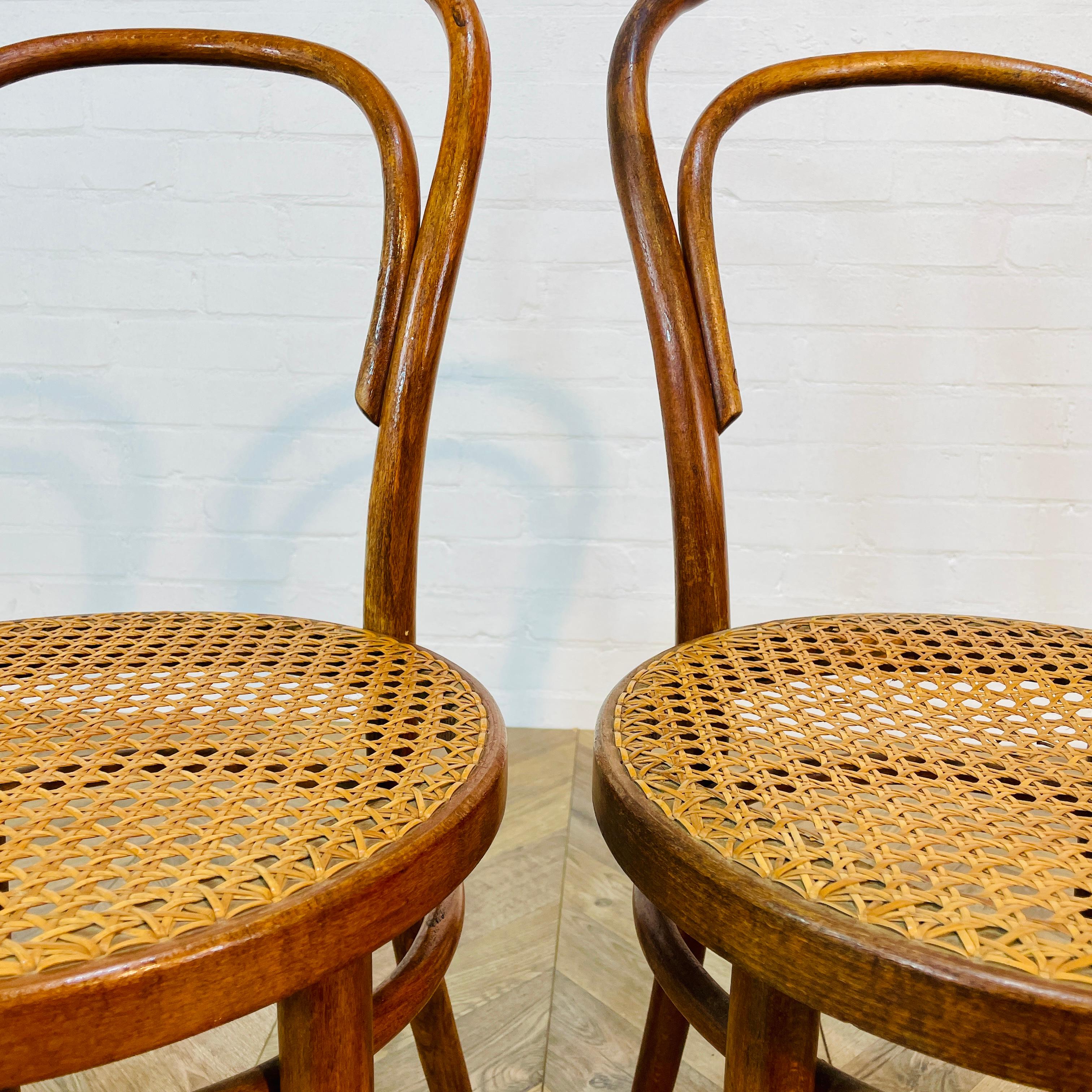 Mid-Century ZPM Radomsko Bentwood + Cane Chairs, Set of 2, 1950s In Good Condition In Ely, GB